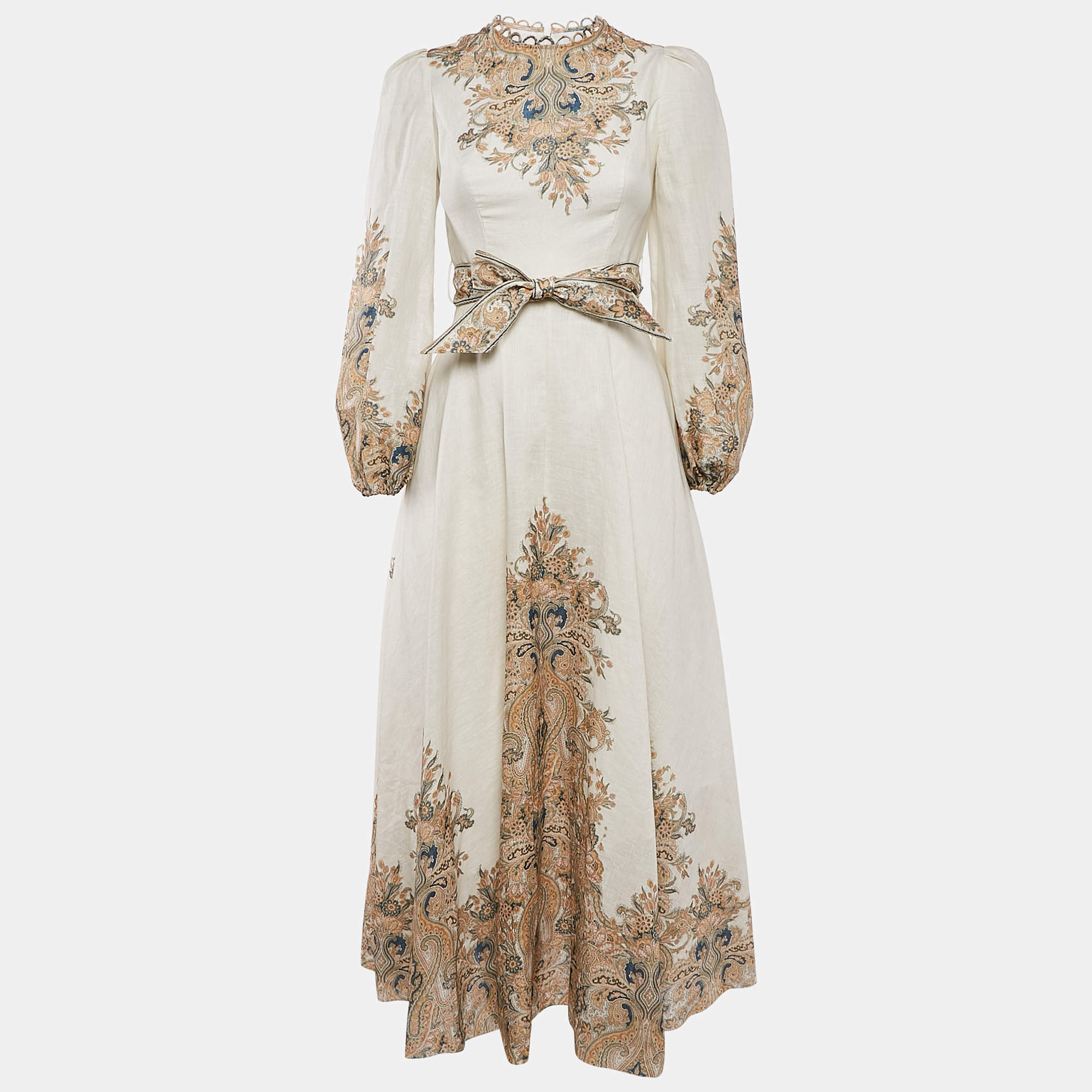 مملوكة مسبقًا Zimmermann Cream Freja Paisley-Print Linen Maxi Dress XS