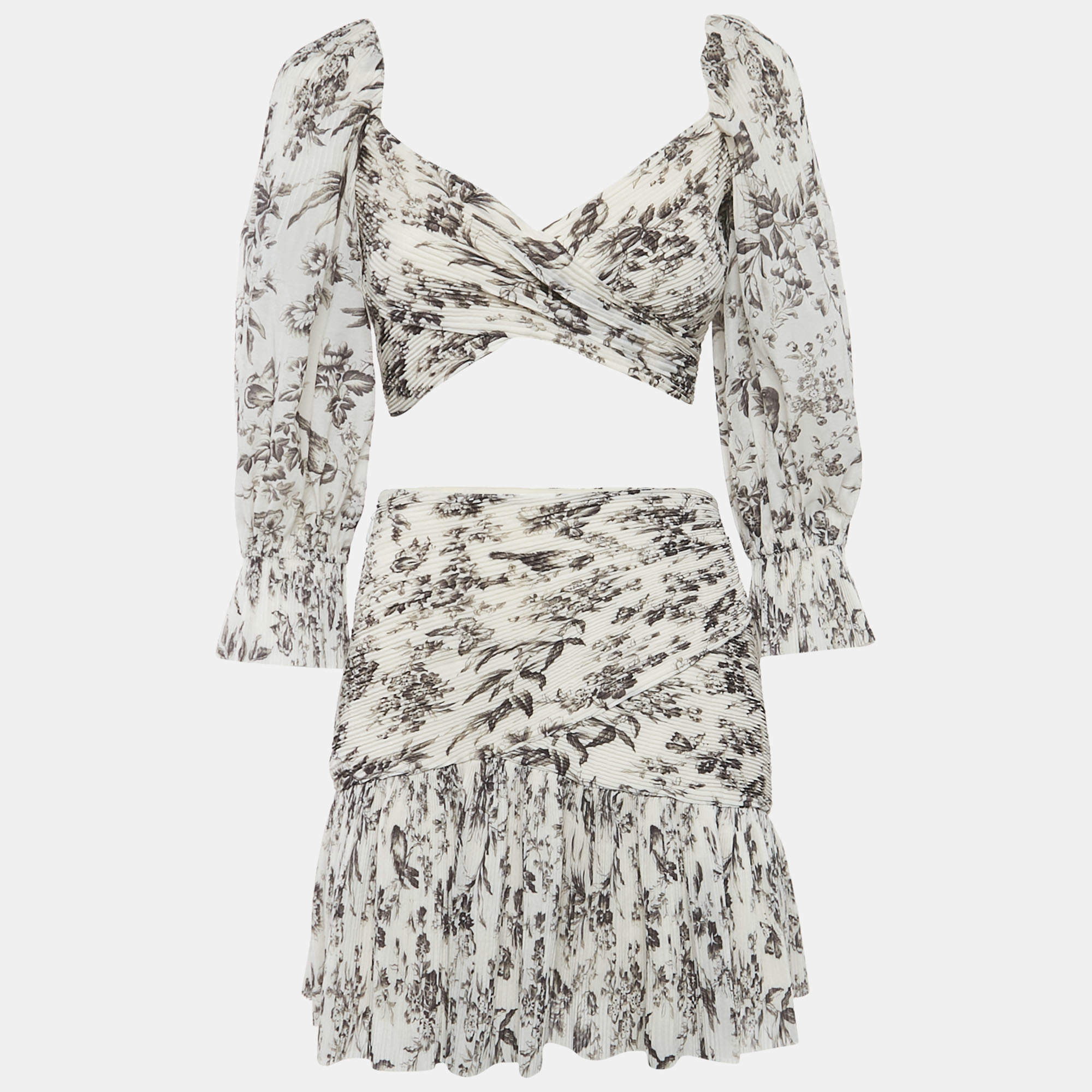Zimmermann Light Beige Printed Plisse Top and Skirt Set S