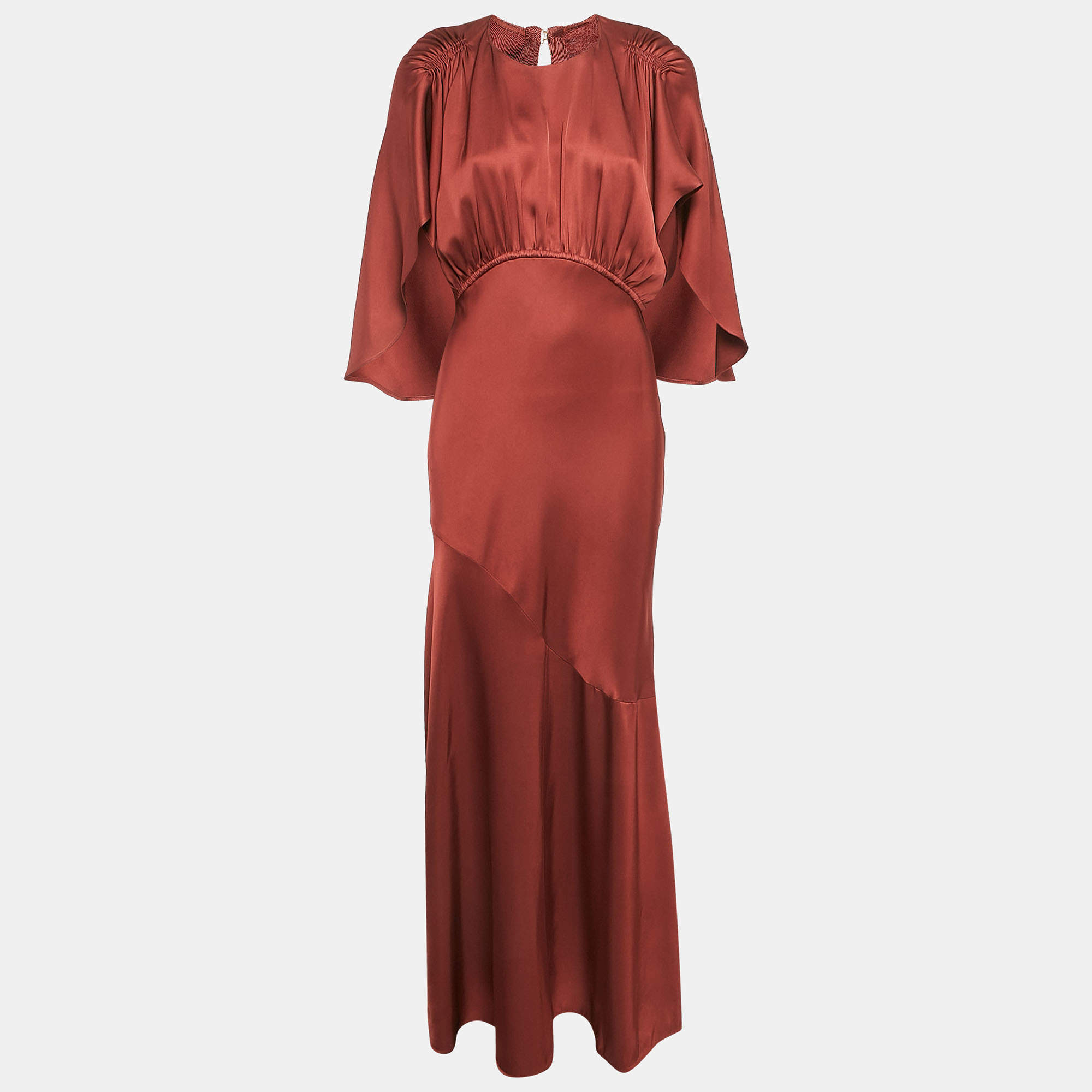 Pre Owned Zimmermann Brown Satin Eden Cape Maxi Dress M