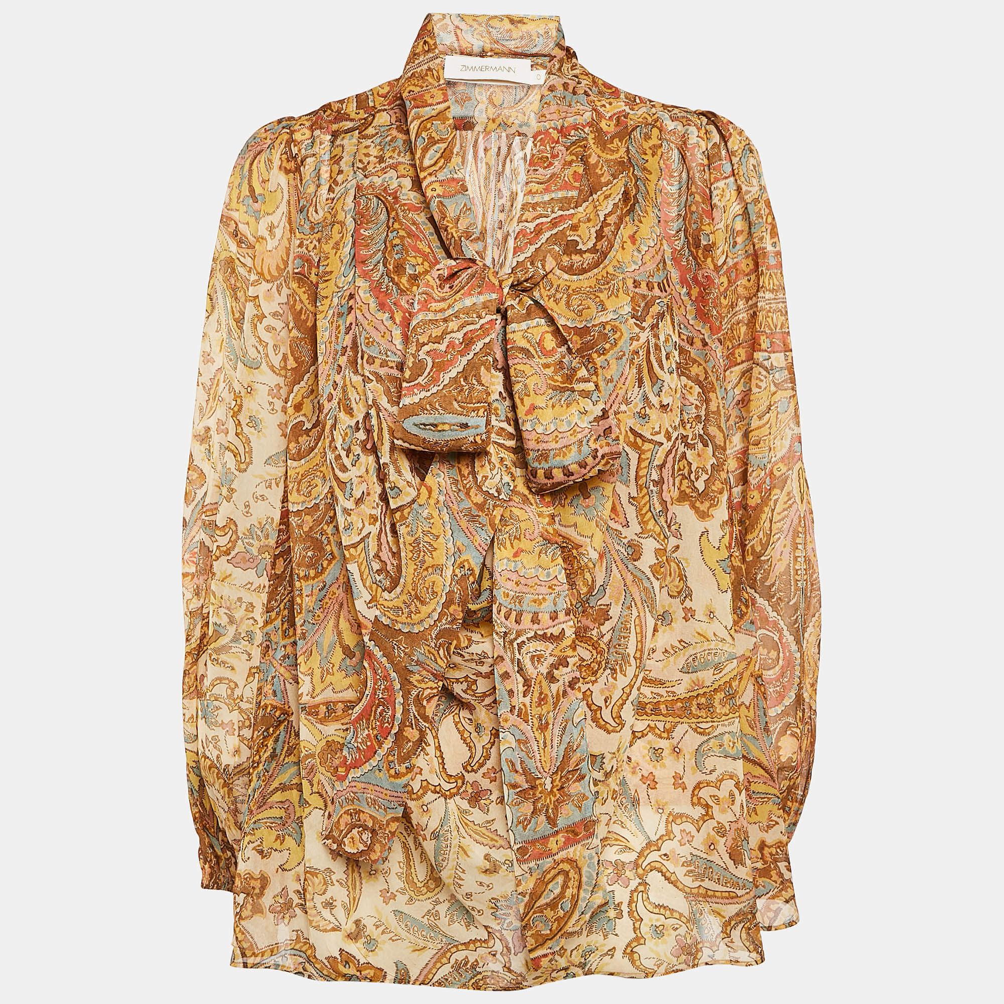 Pre Owned Zimmermann Orange Paisley Print Crepe Cowl Neck Blouse S