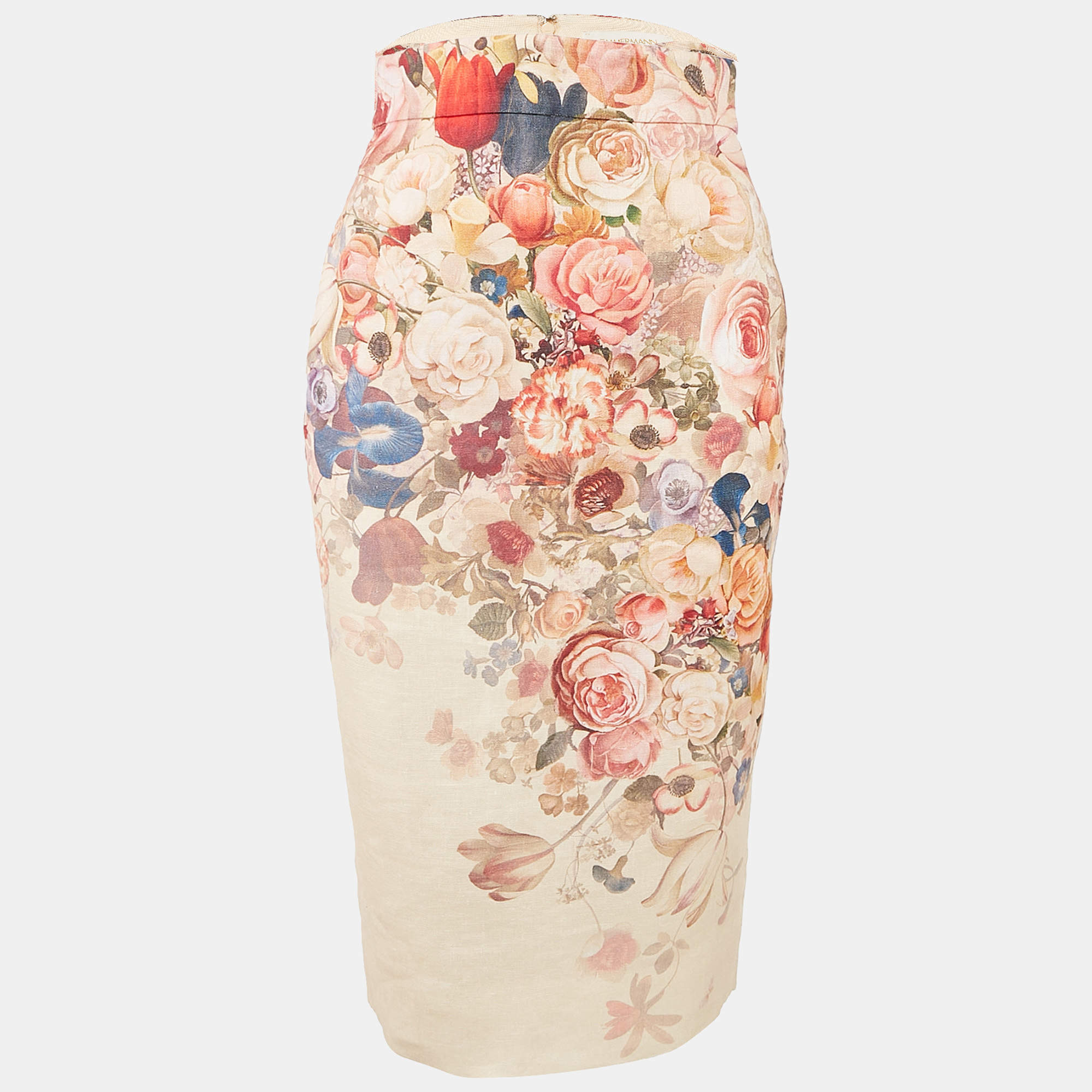 Zimmermann Peach Floral Print Linen Luminosity Midi Skirt S