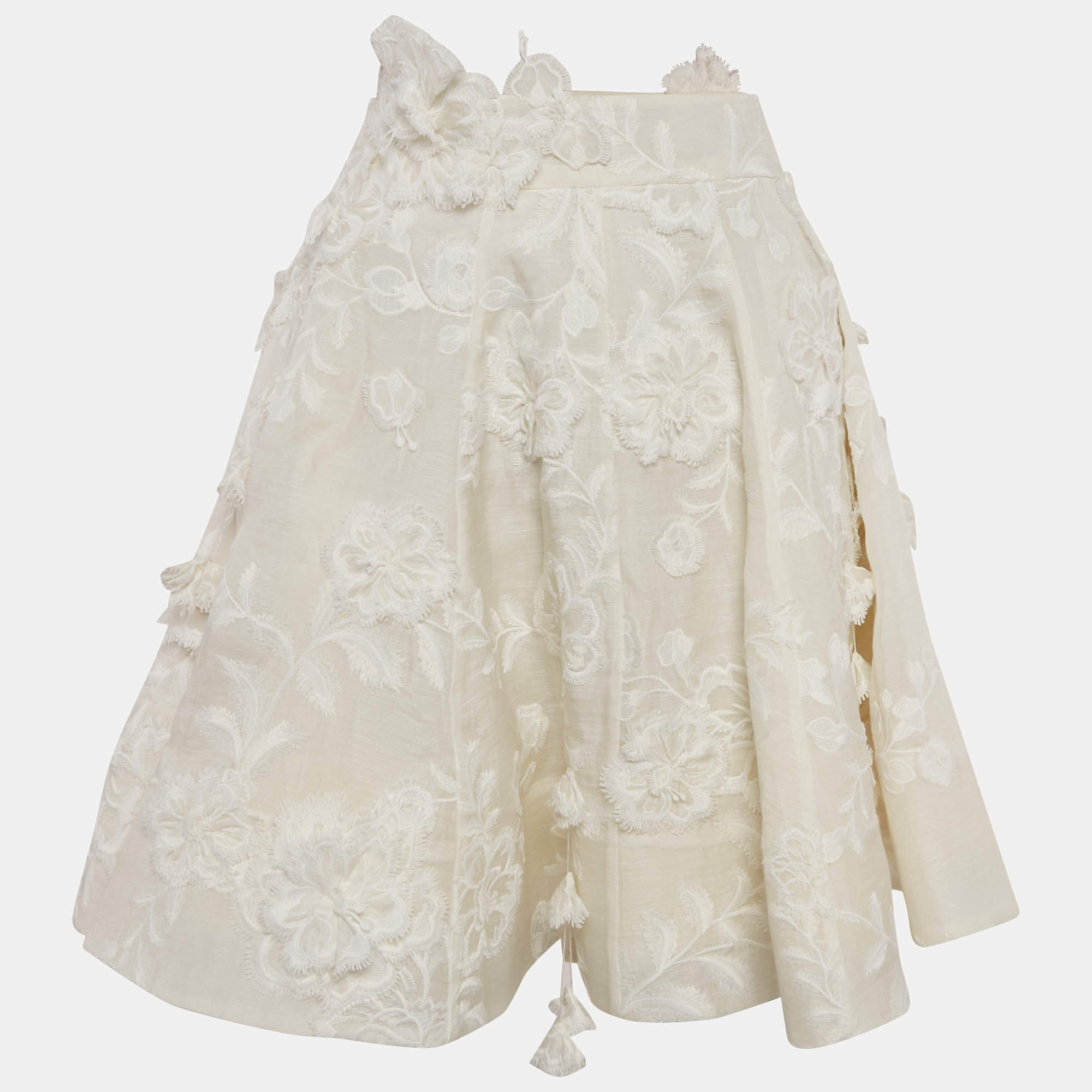 Zimmermann White Floral Applique Linen Blend Postcard Skirt S