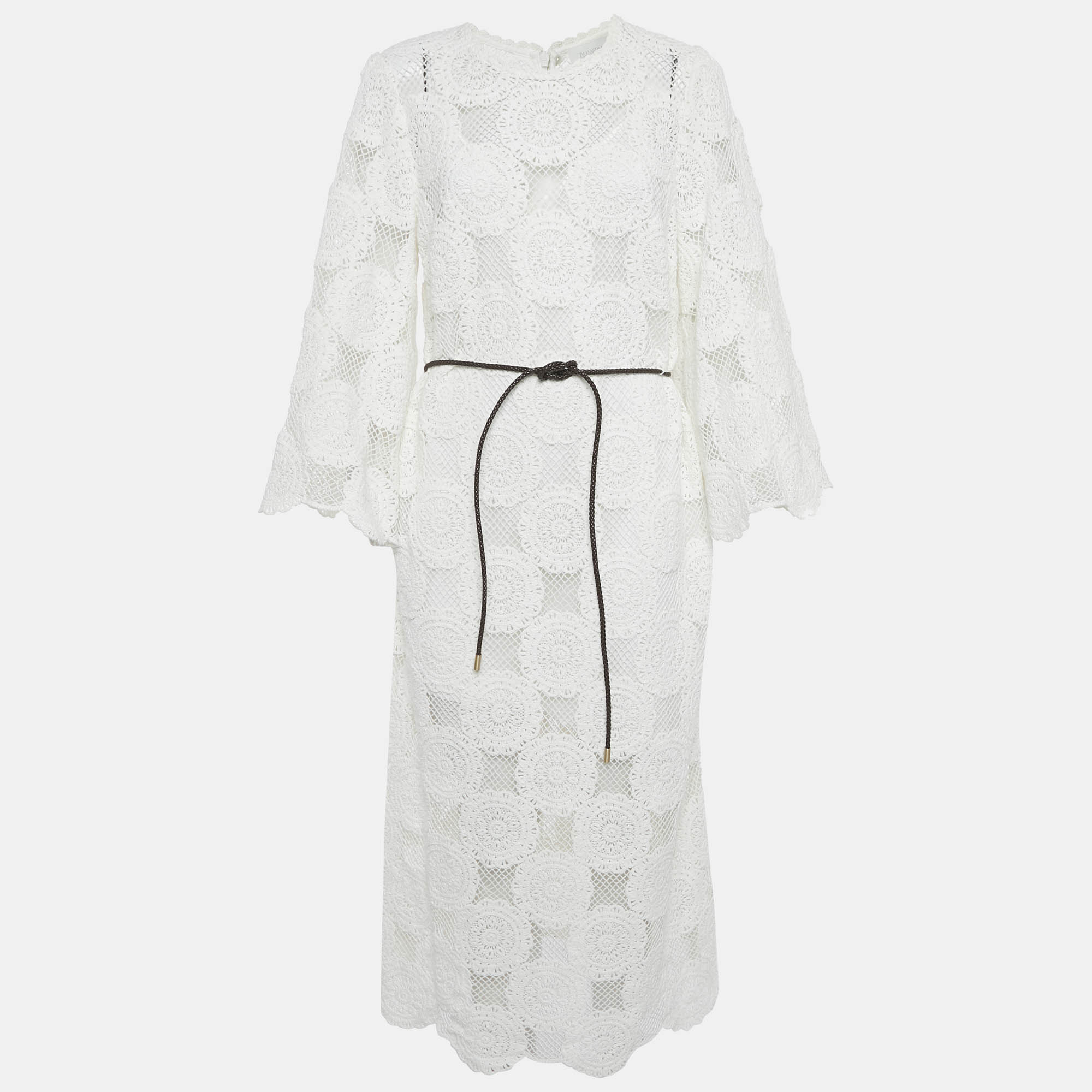 Pre Owned Zimmermann White Patterned Crochet Junie Midi Dress L