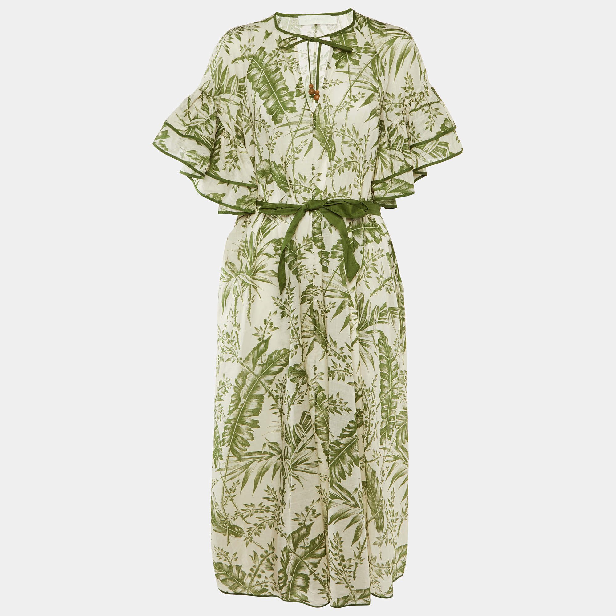 Pre Owned Zimmermann Green Printed Cotton Belted Long Dress S
