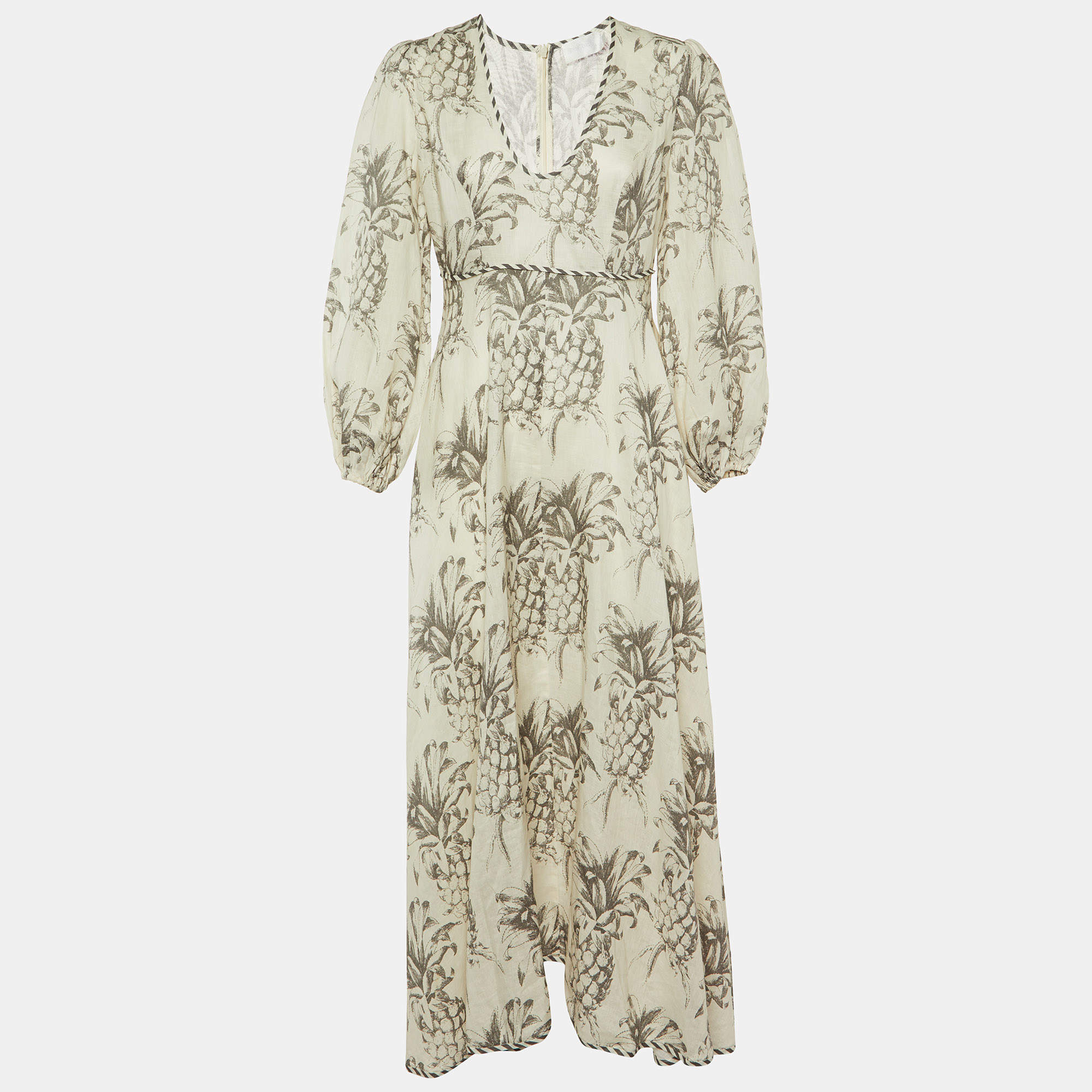 Pre Owned Zimmermann White Printed Linen Maxi Dress M