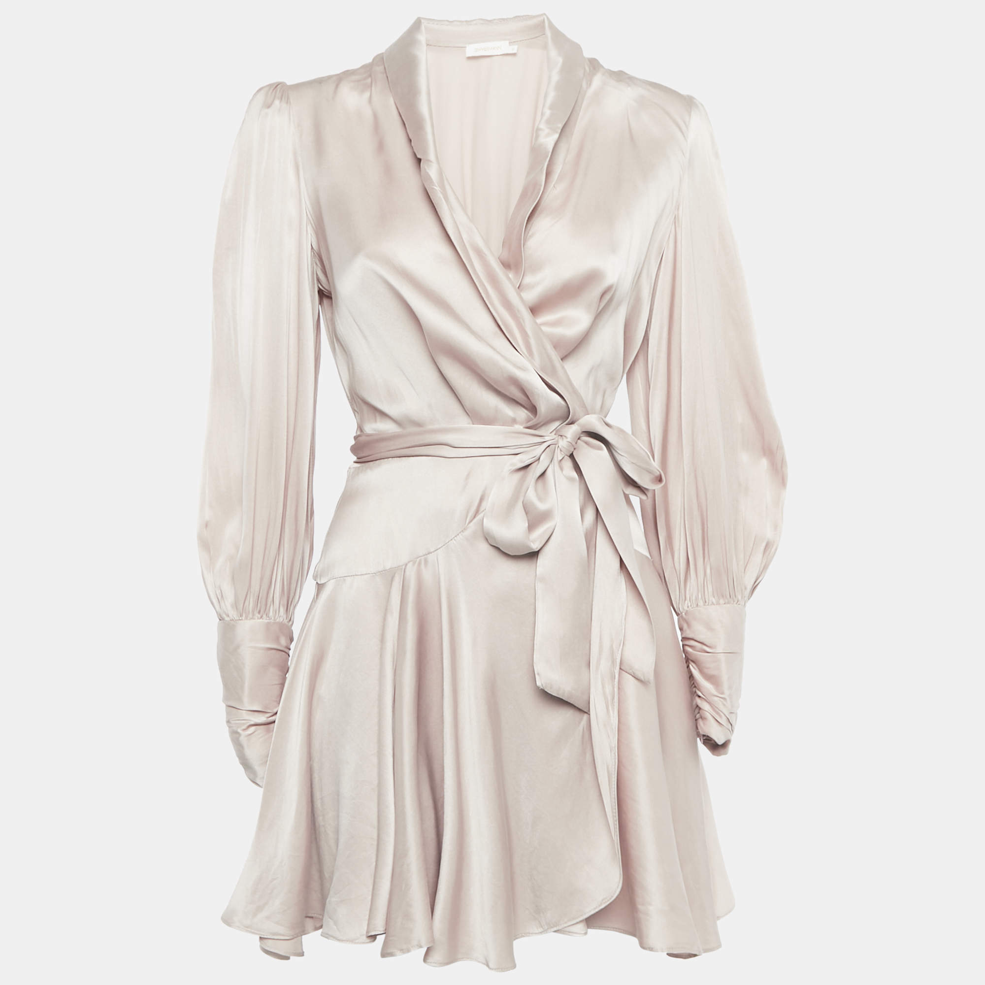 Pre Owned Zimmermann Pink Silk Long Sleeve Wrap Dress XS