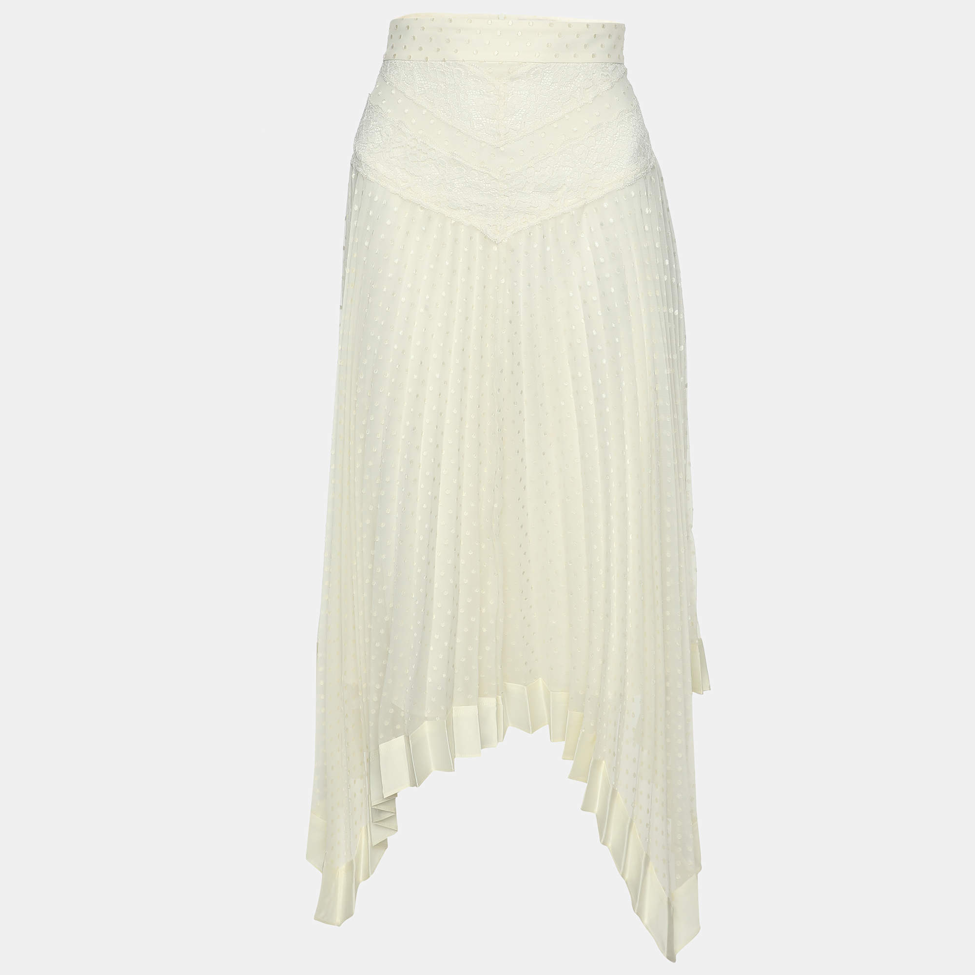 Zimmermann Cream Espionage Sunburst Pleated Lace Skirt L