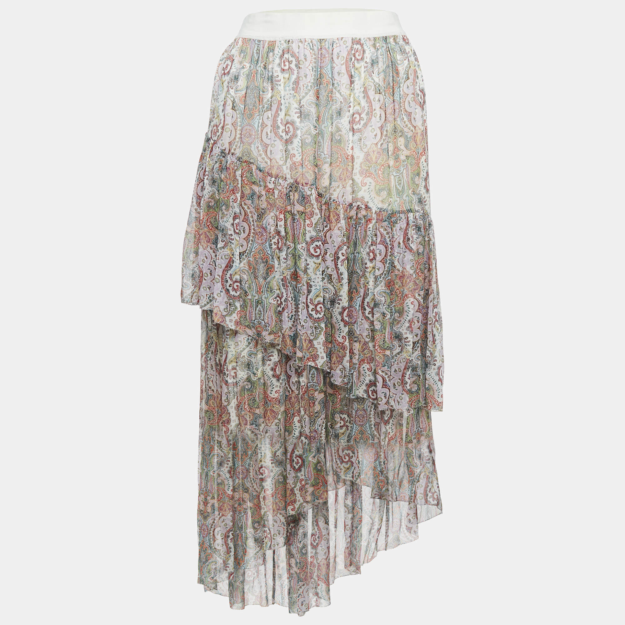Zimmermann Multicolor Paisley Print Chiffon Tiered Midi Skirt M