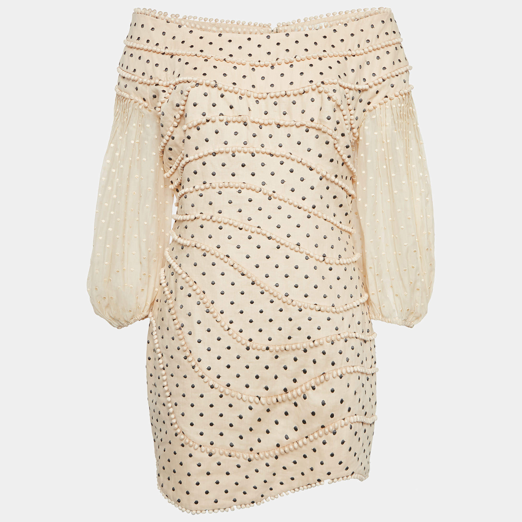 Pre Owned Zimmermann Peach Pink Linen Painted Heart Contour Mini Dress L