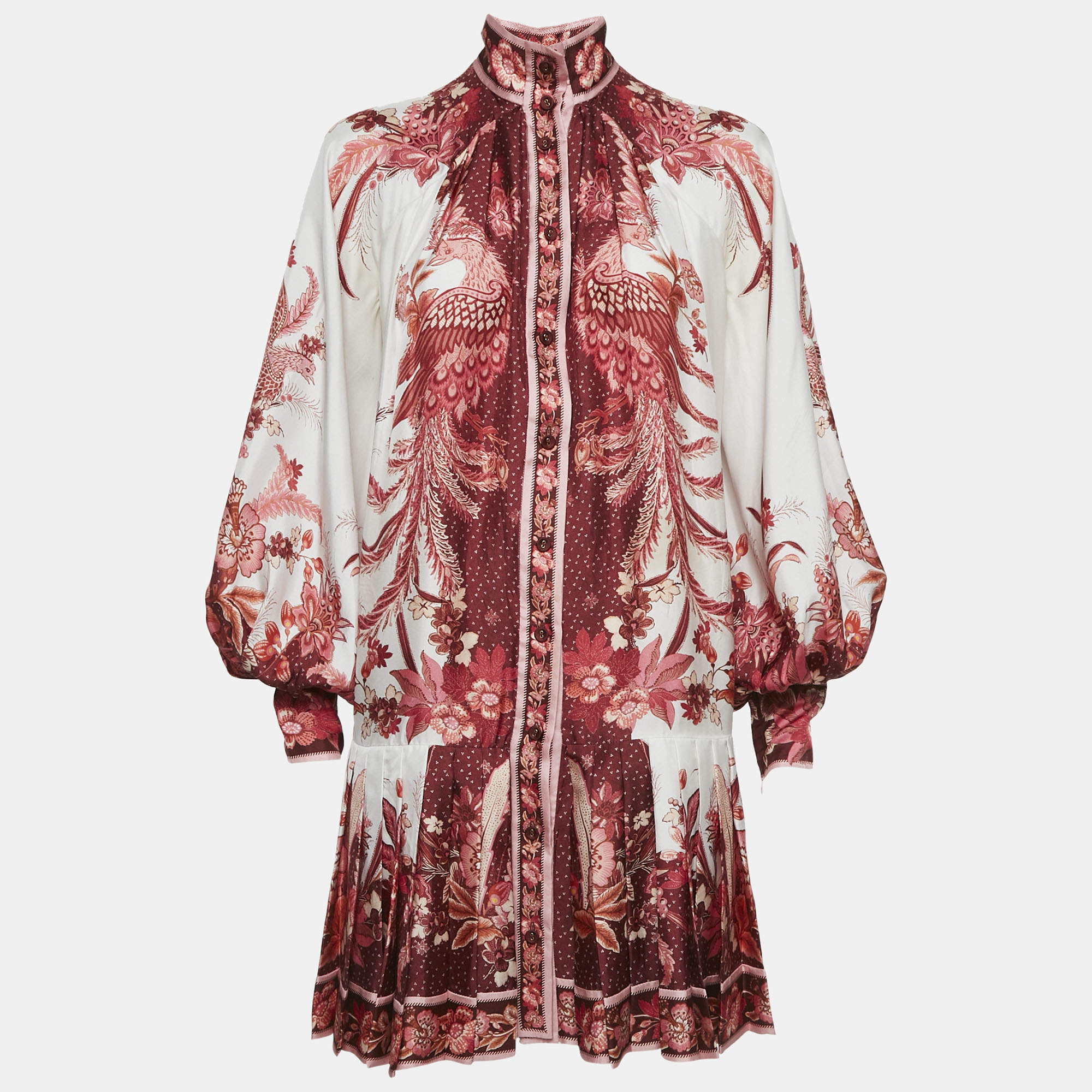 Pre Owned Zimmermann Multicolor/Red Floral Print Silk Pleated Mini Dress S