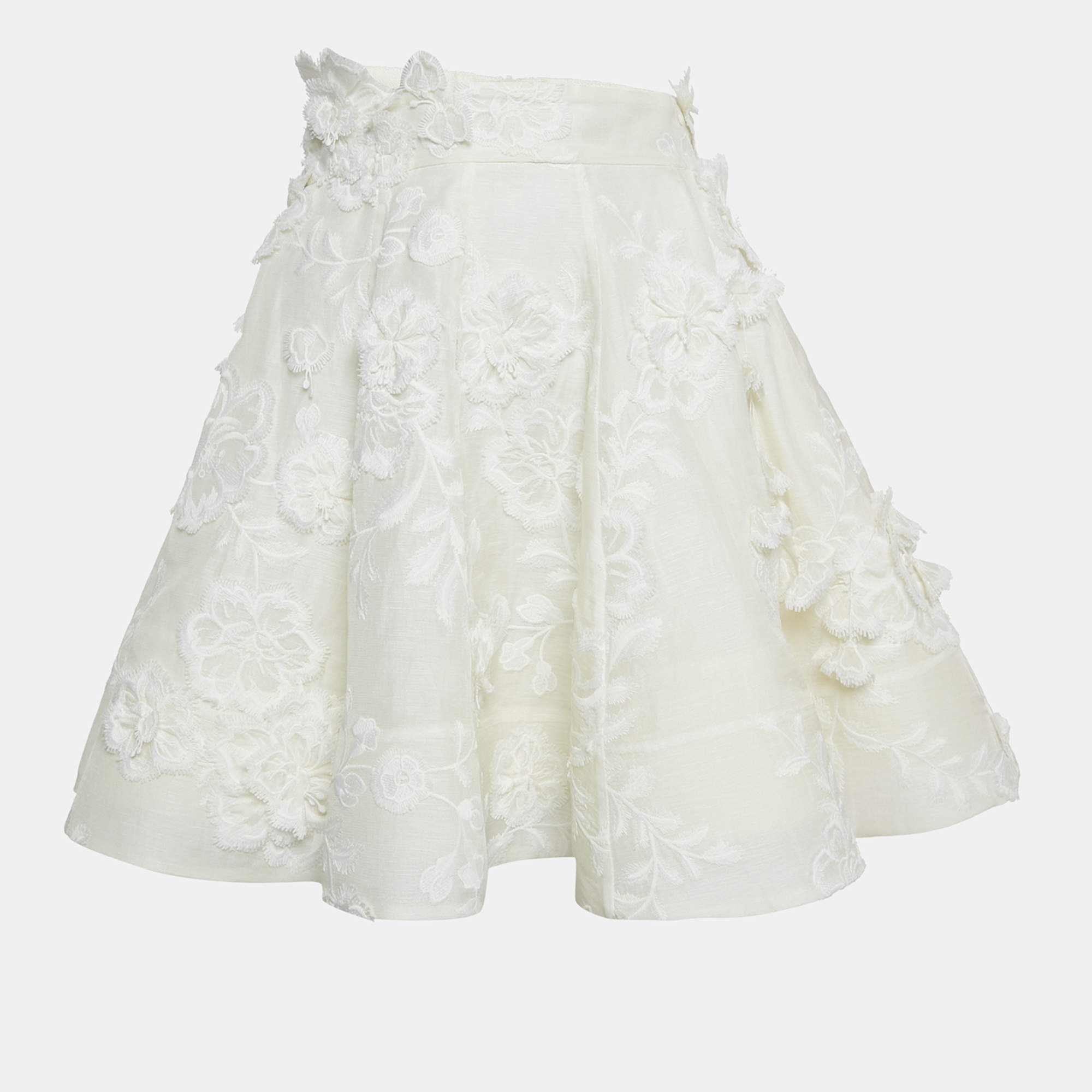 Zimmermann White Applique Detail Lenin Flared Skirt M
