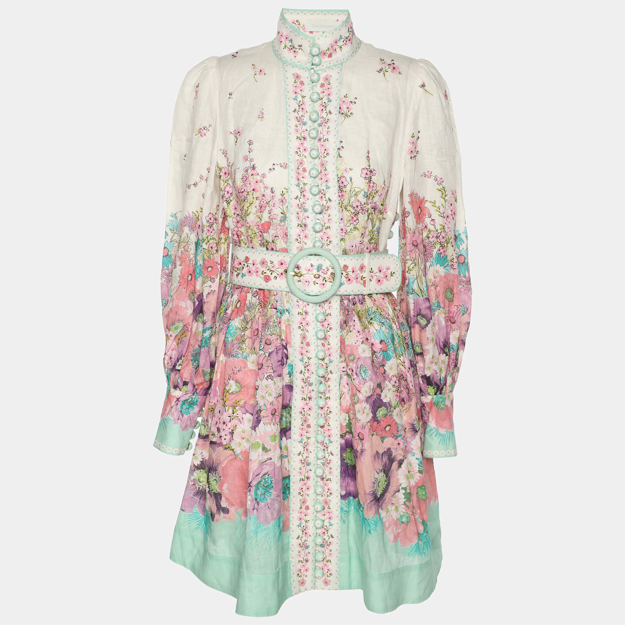 مملوكة مسبقًا Zimmermann Multicolor Lenin Print Jude Buttoned Mini Dress XS