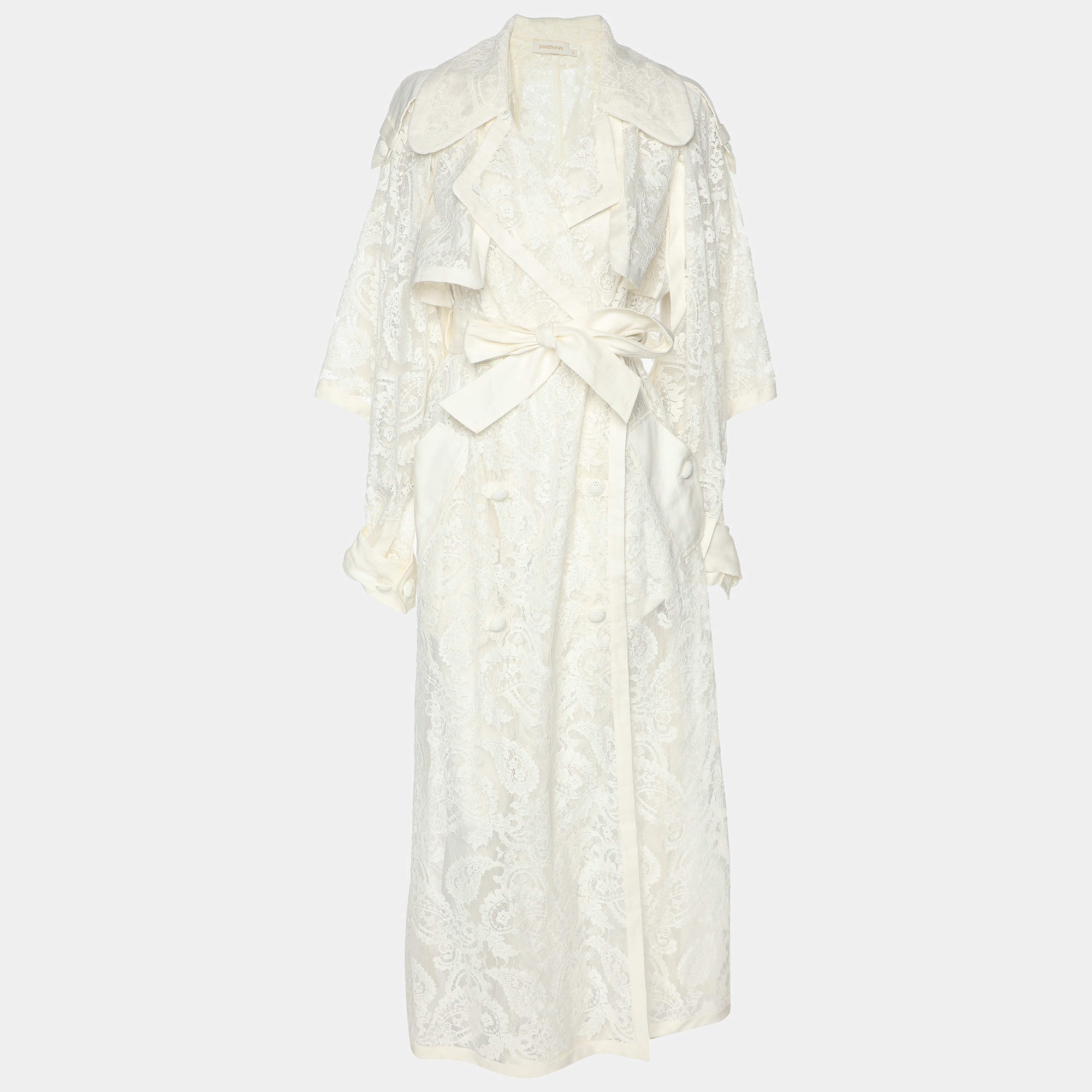 Zimmermann White Lace Wonderland Trench Coat XS
