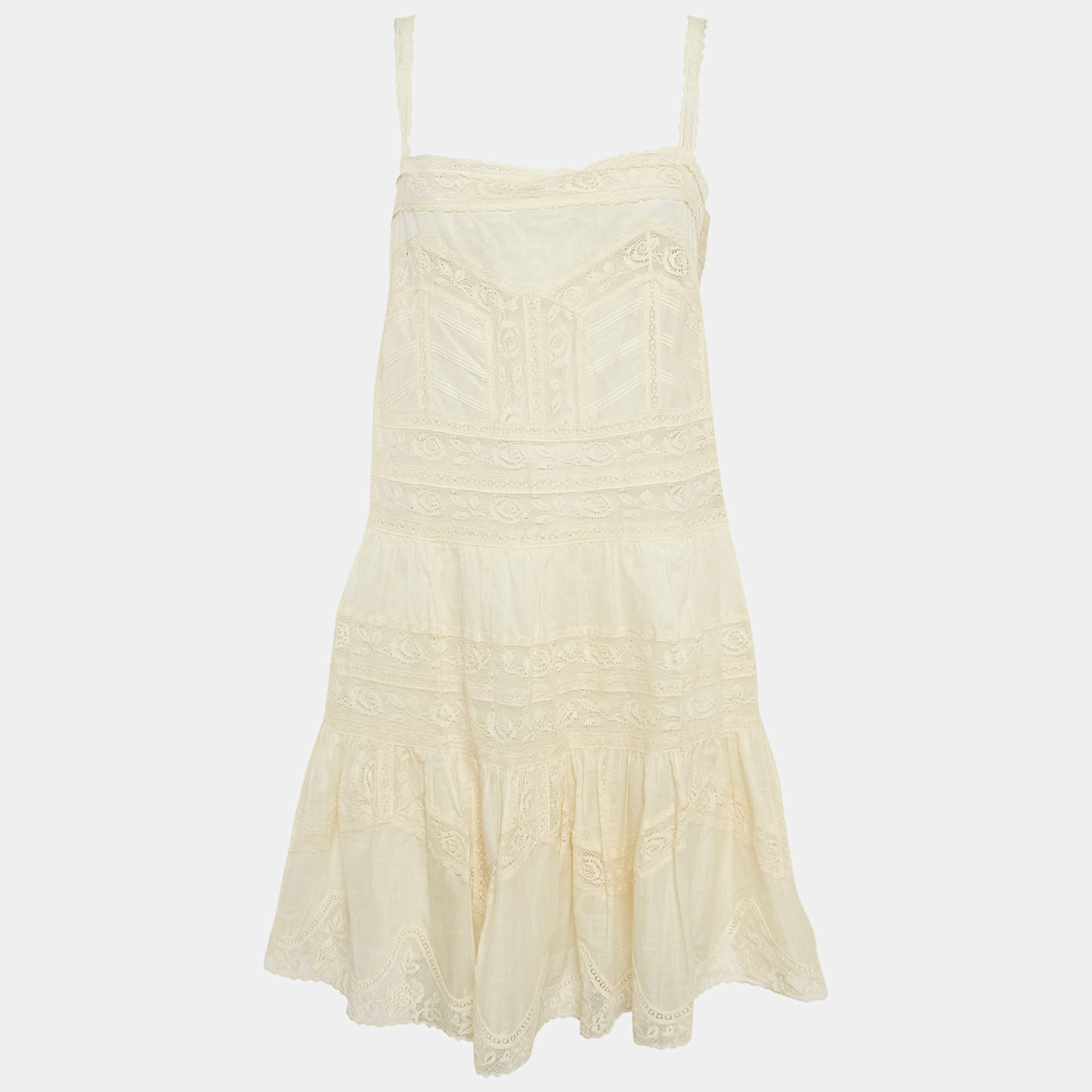 Pre Owned Zimmermann Cream Lace Halliday Mini  Dress L