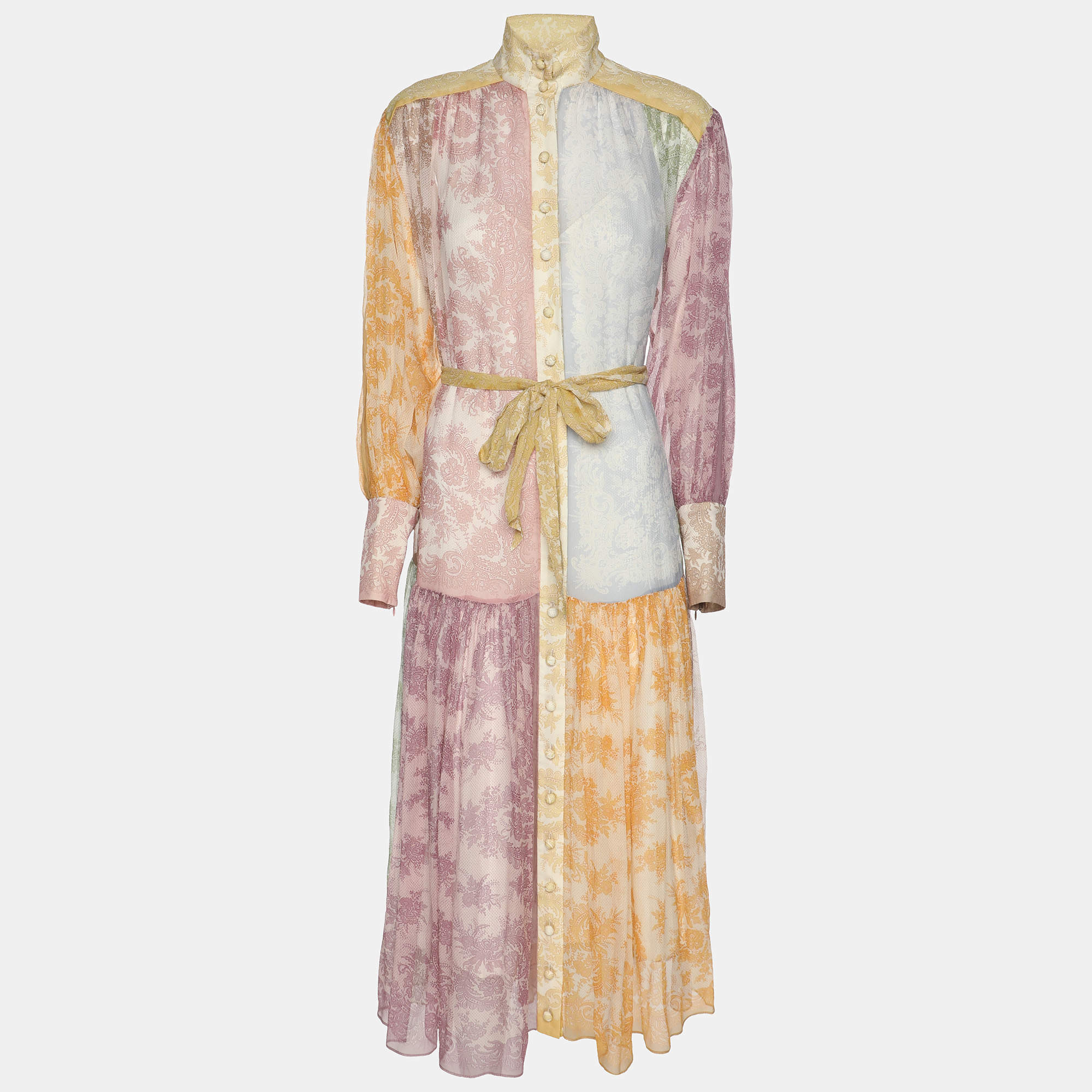 Pre Owned Zimmermann Multicolor Crinkle Silk Georgette Dancer Lantern Midi Dress XS