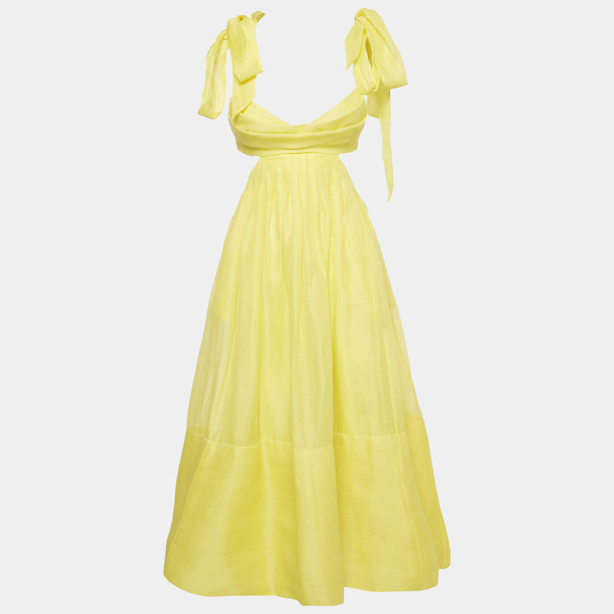 Zimmermann Yellow Linen Blend Botanica Bralette Gown S