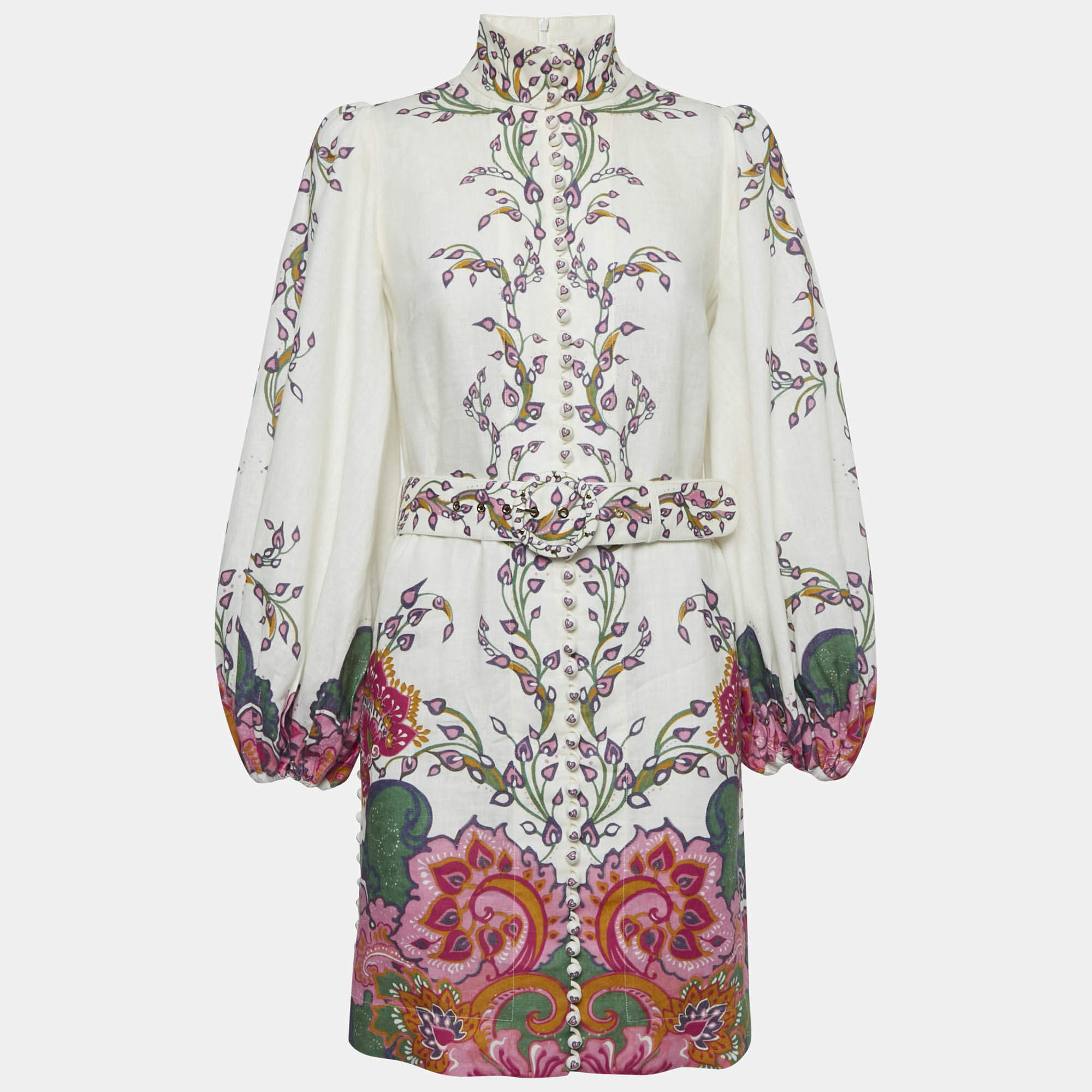 Zimmermann White Floral Print Linen Mini Dress M