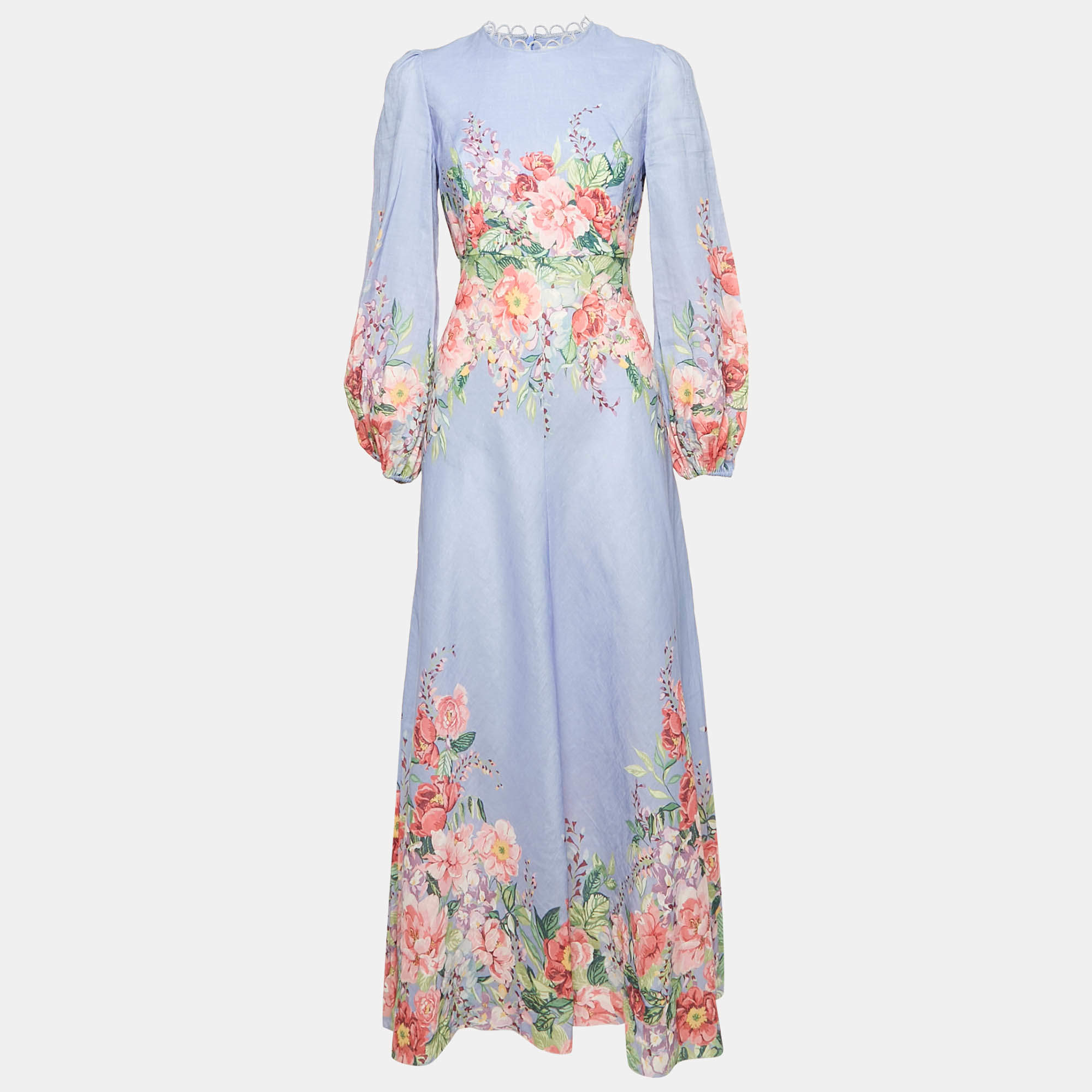 مملوكة مسبقًا Zimmermann Blue Floral Linen Bellitude Midi Dress M