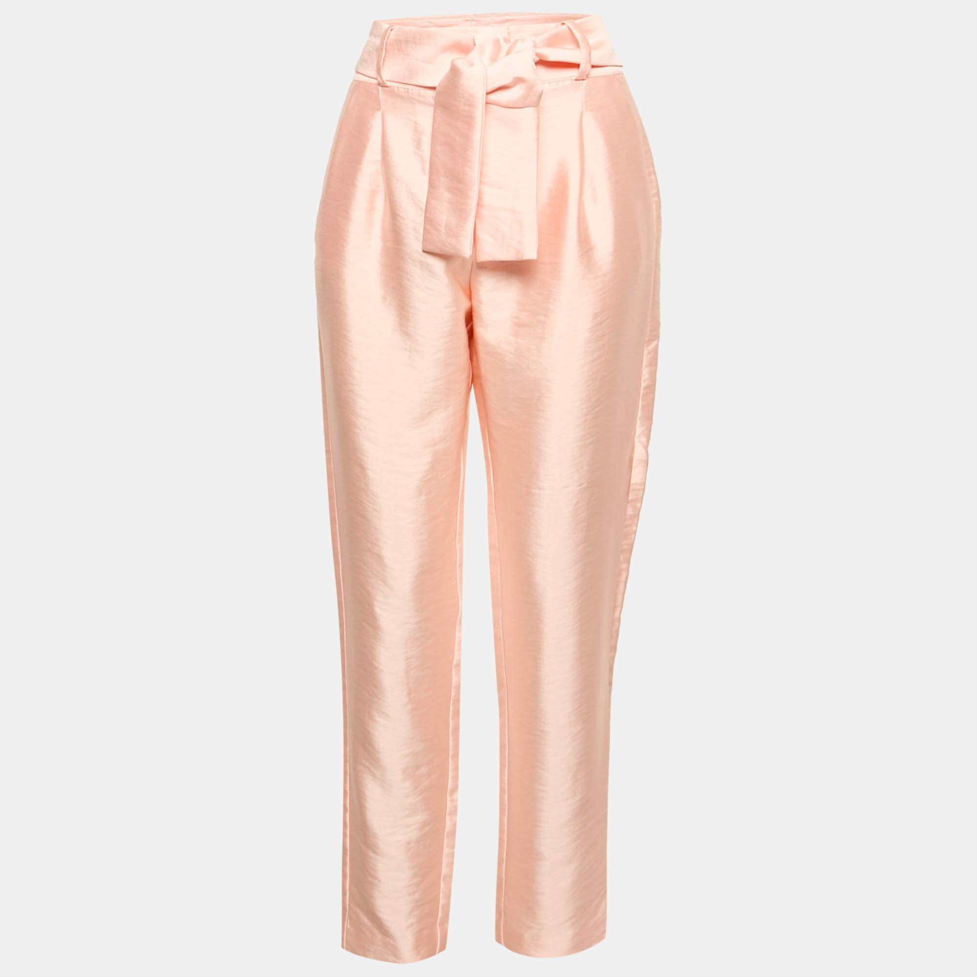 Pre Owned Zimmermann Pink Satin Waist Tie-Up Trousers L