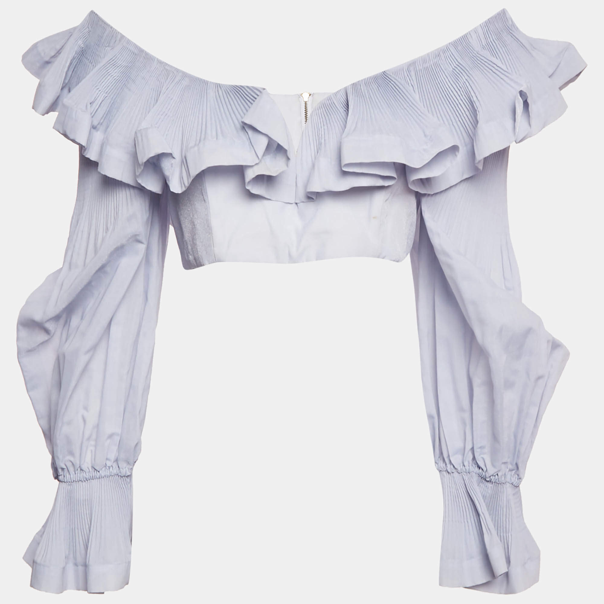 Pre Owned Zimmermann Blue Crepe Ruffled The Lovestruck Crop Top L