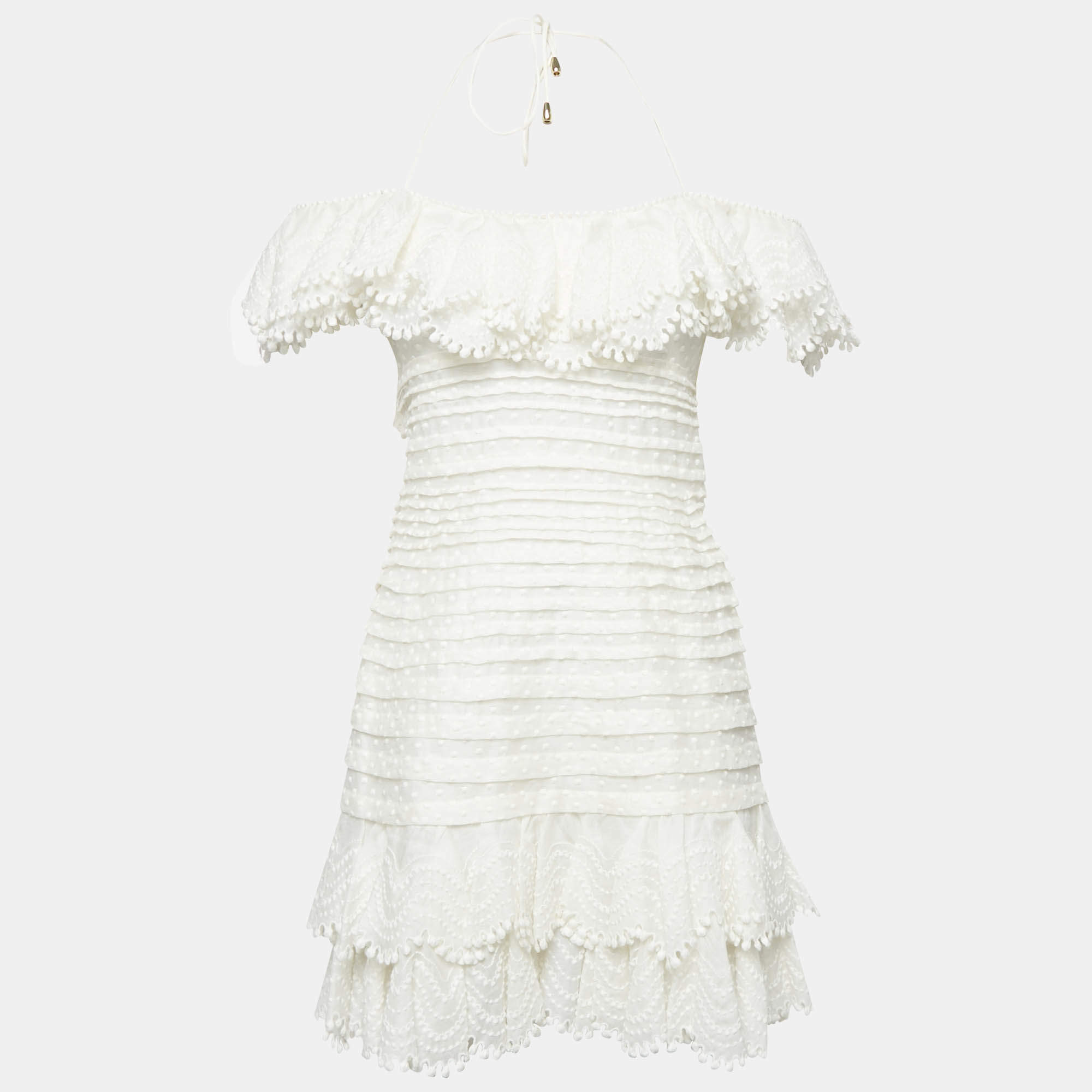 Pre Owned Zimmermann White Linen Blend Super Eight Off-The-Shoulder Mini Dress M