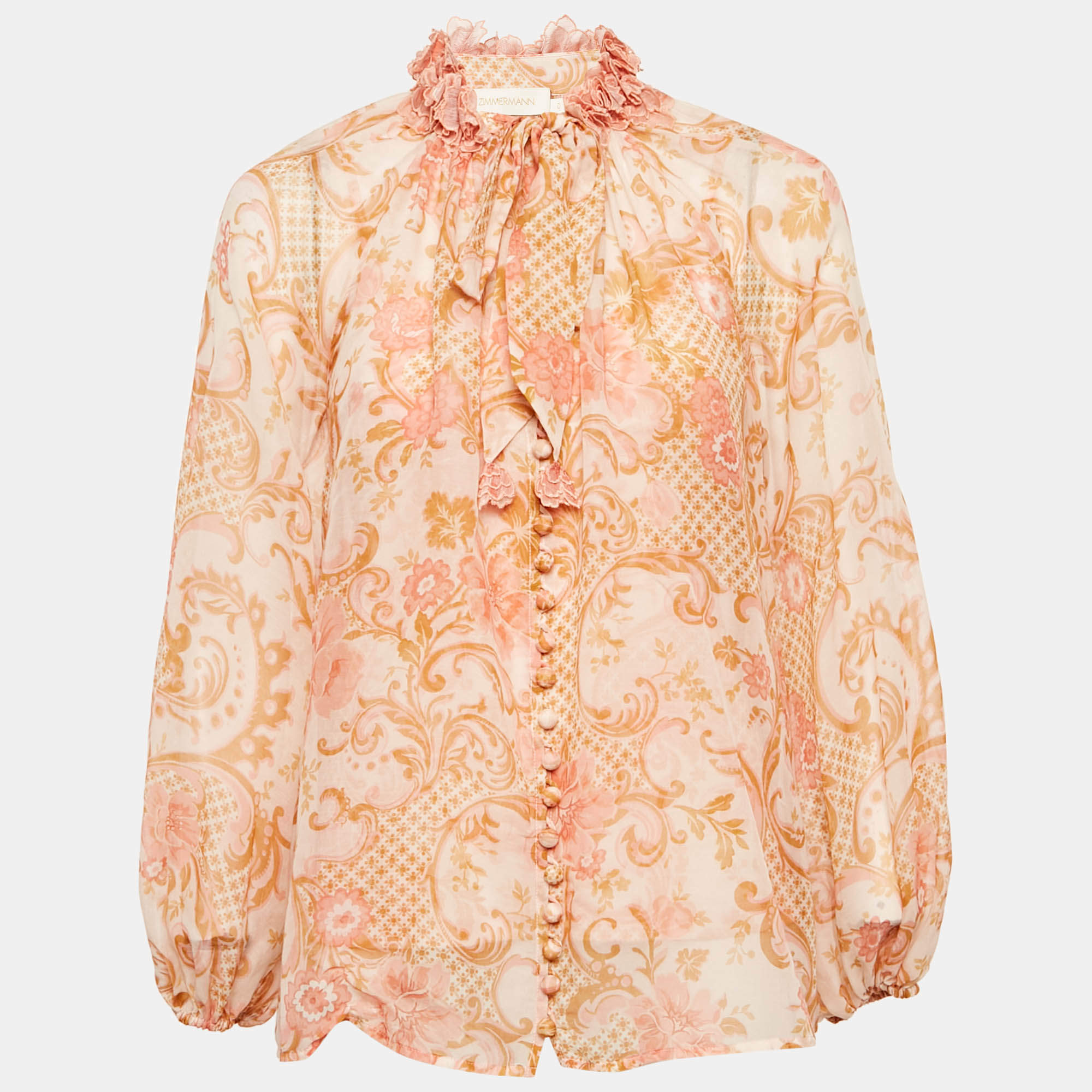 Pre Owned Zimmermann Pink Printed Silk Blend Top XS