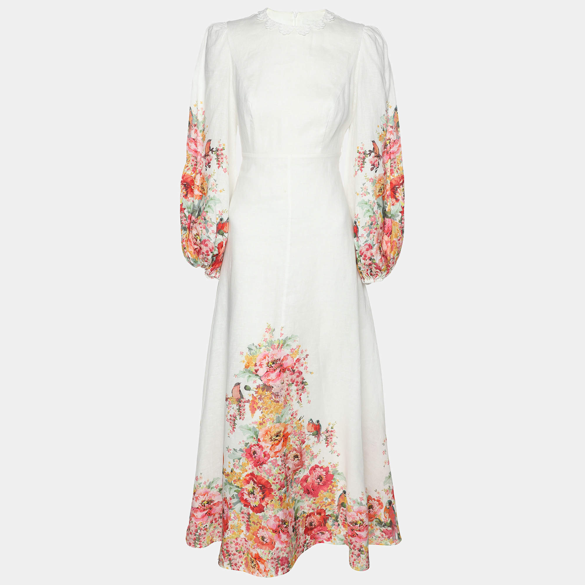 Zimmermann White Floral Print Linen Maxi Dress XS