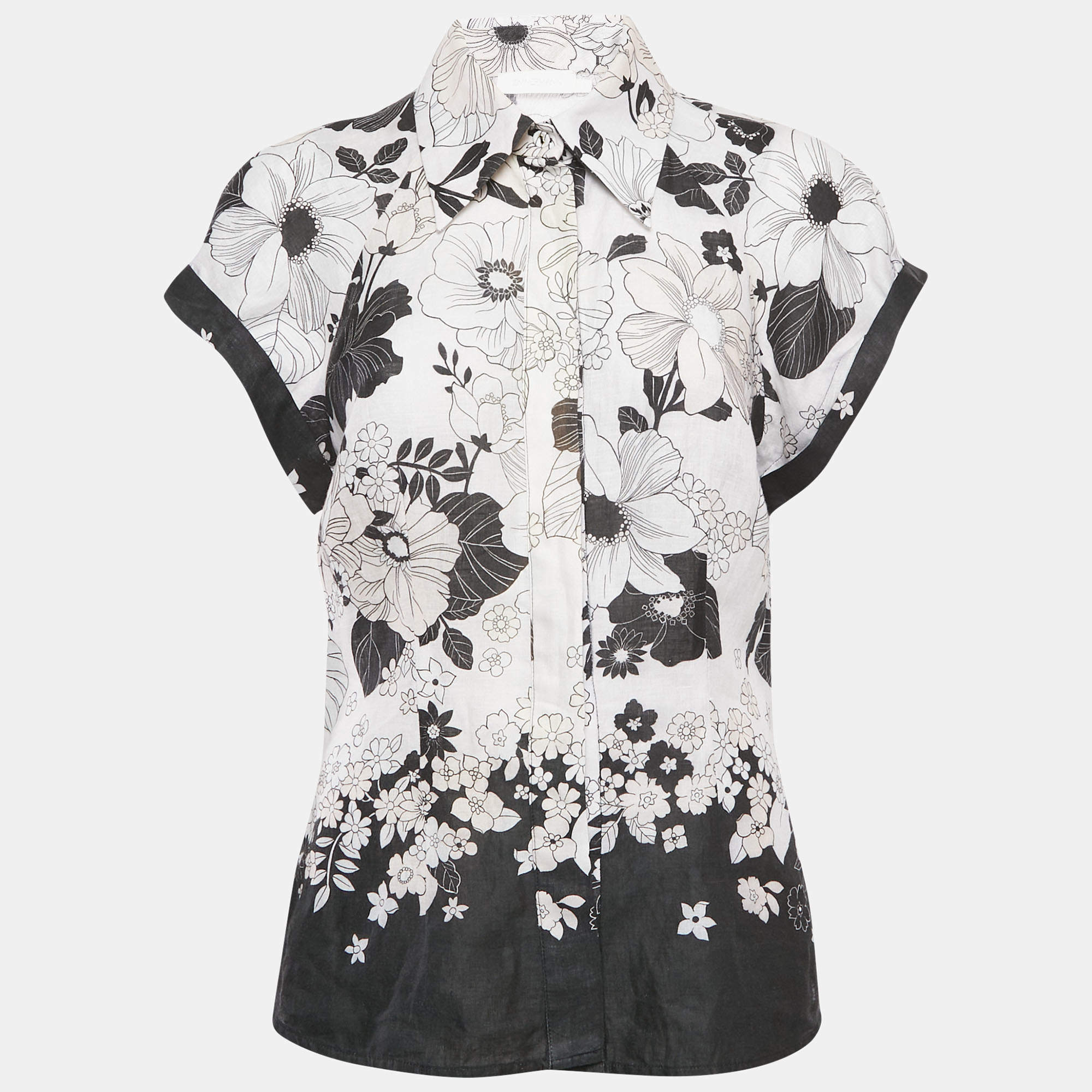 Zimmermann White Floral Print Linen Button Front Blouse L