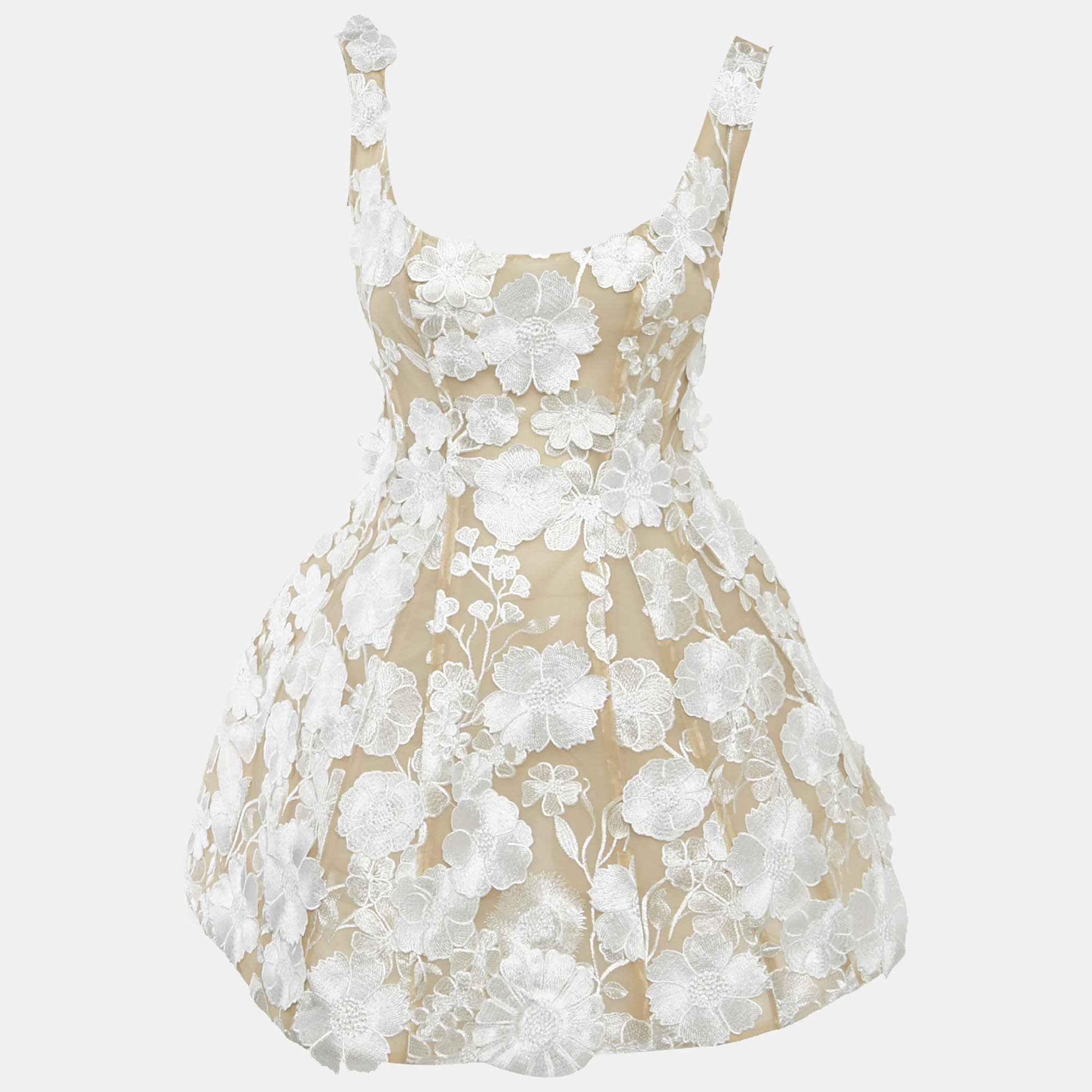 Pre Owned Zimmermann Beige/White Floral Applique Tulle Structured Mini Dress S
