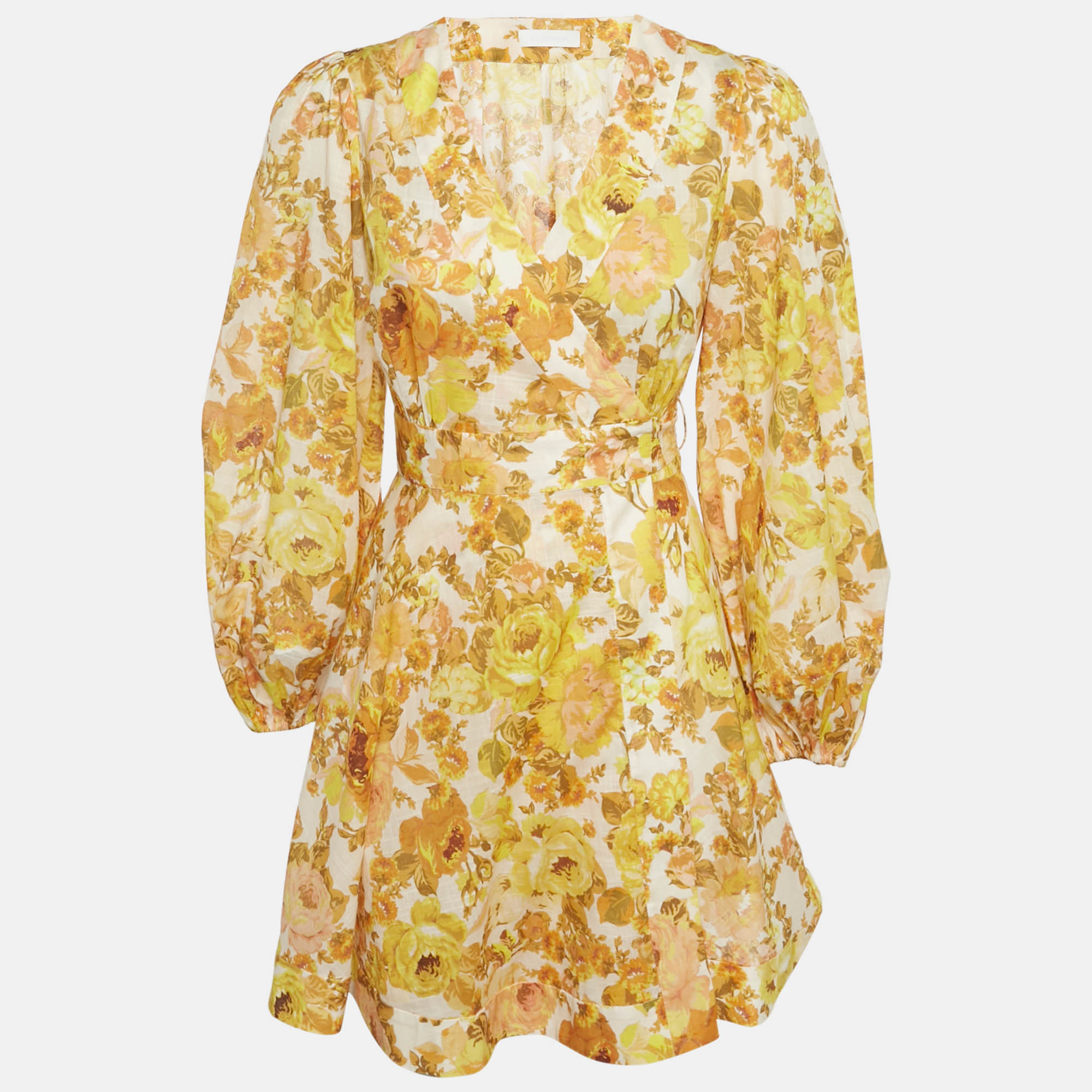 Zimmermann Orange Floral Print Cotton Wrap Mini Dress M