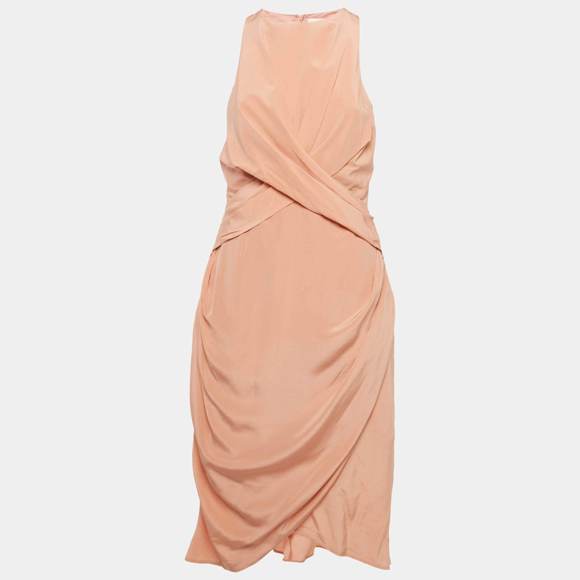 Pre Owned Zimmermann Pink Silk Drape Detail Midi Dress M