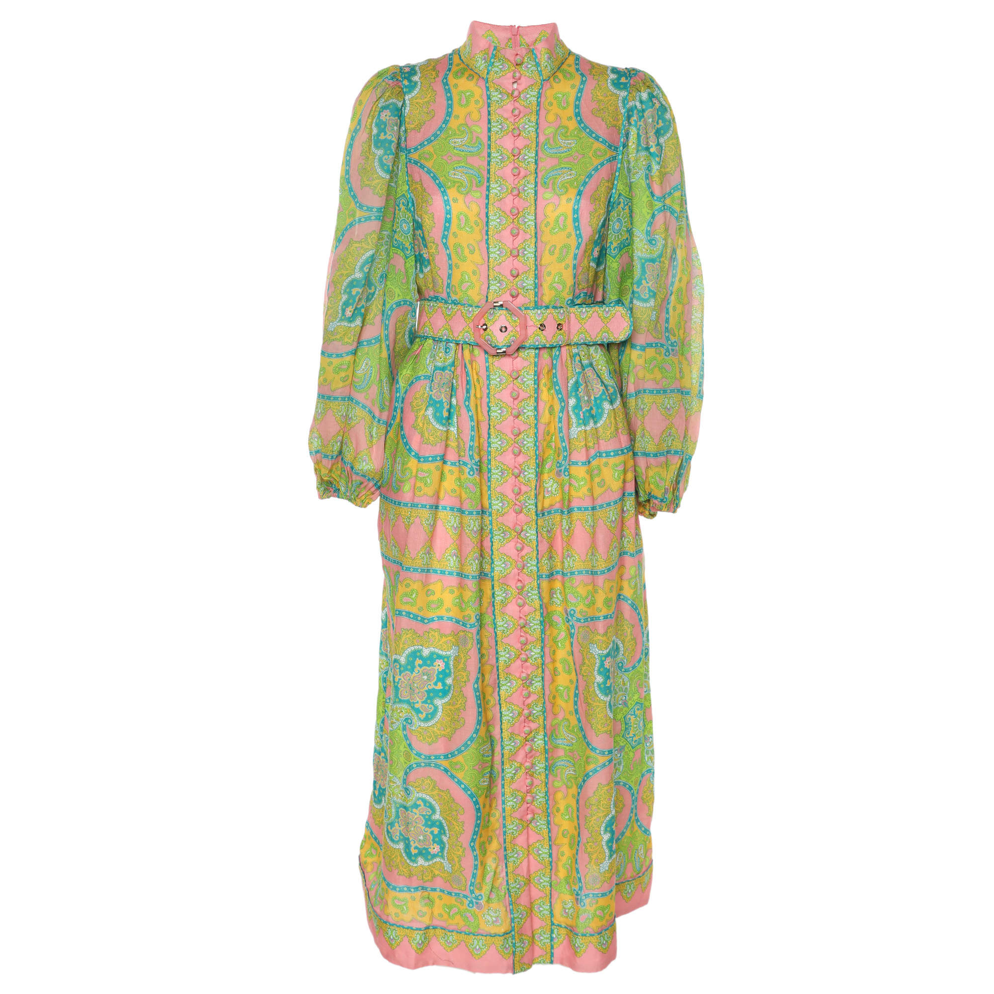 Zimmermann Multicolor Paisley Printed Linen Belted Midi Dress S