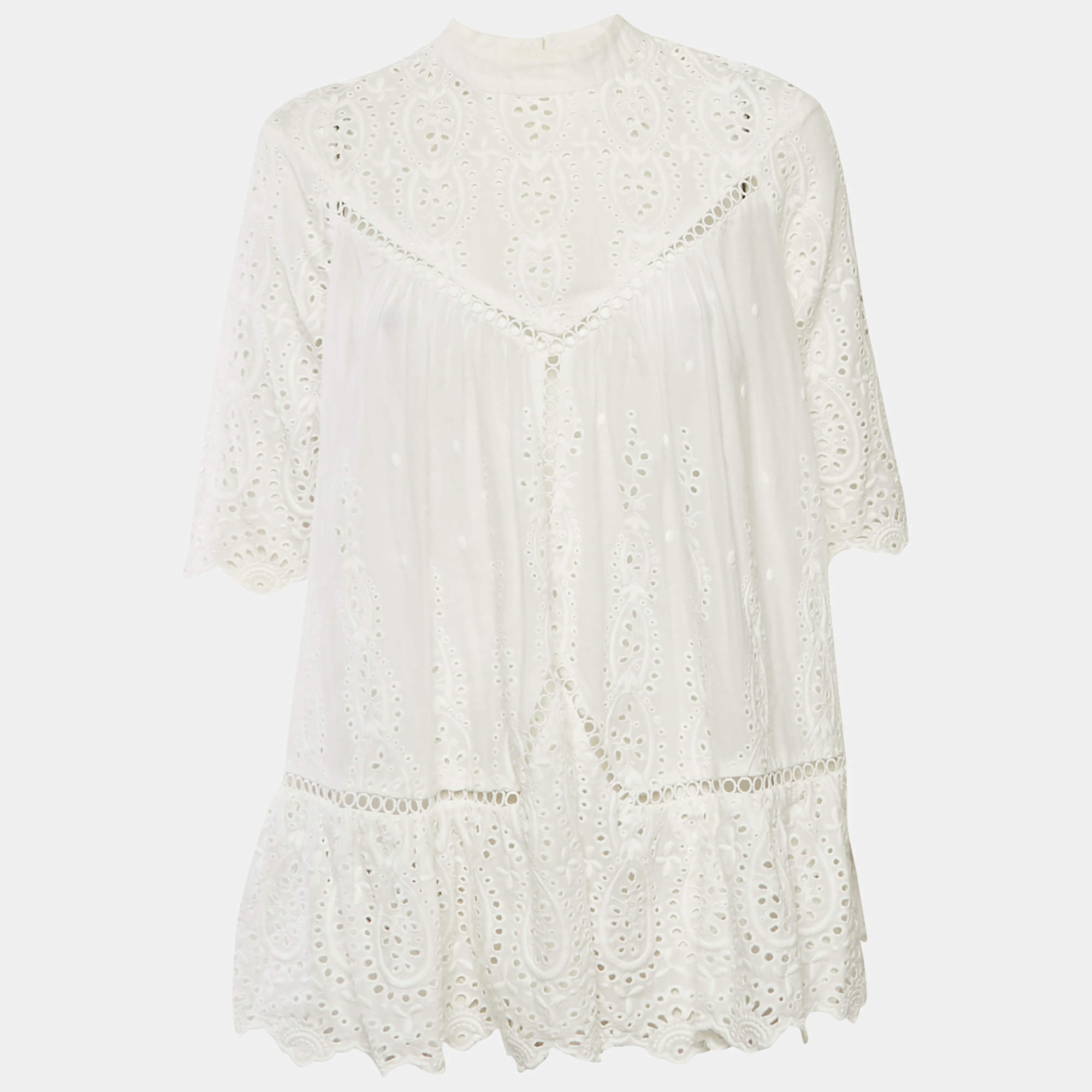 Pre Owned Zimmermann White Cotton Broderie Anglaise A-Line Dress M