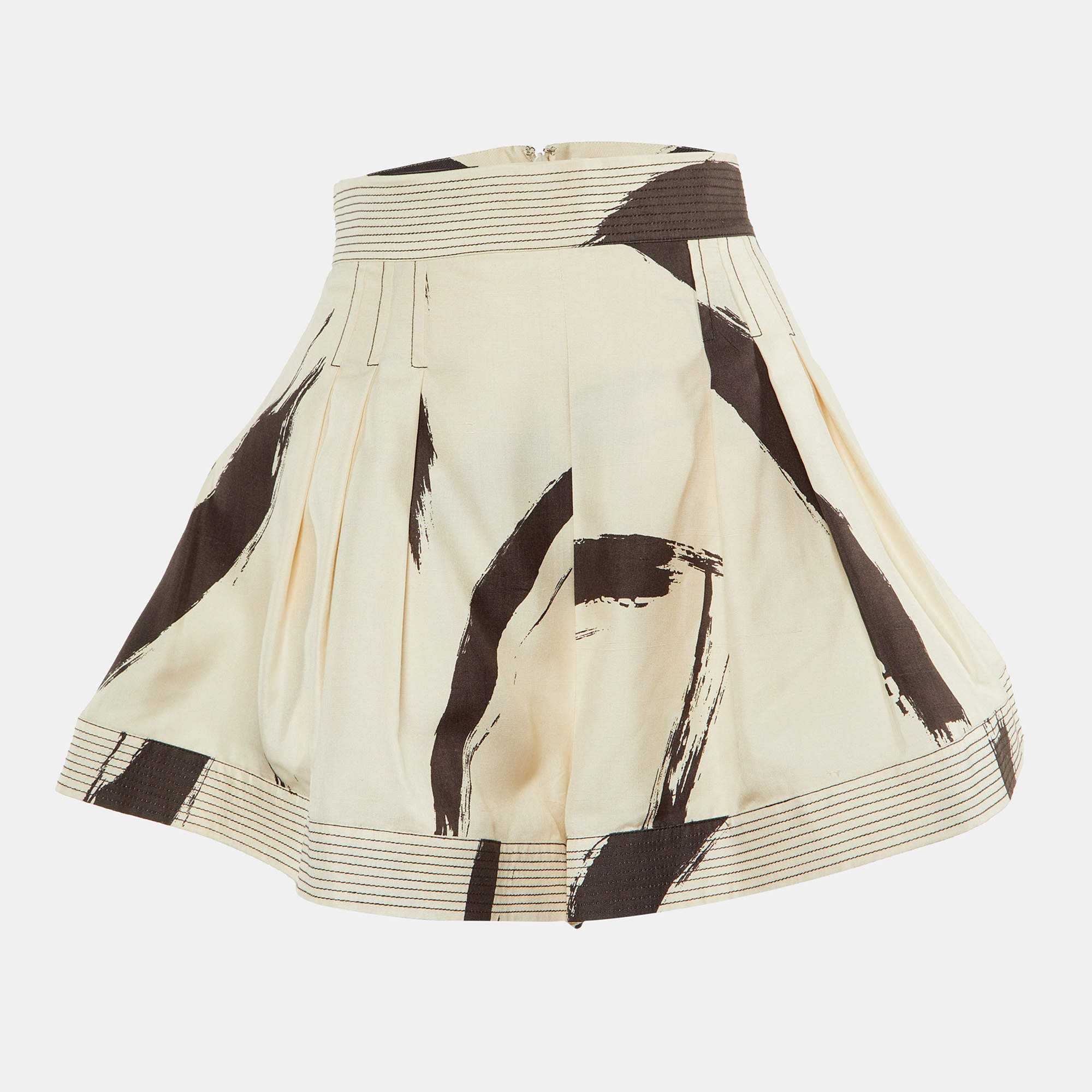 Zimmermann Cream Printed Silk Pleated Shorts M