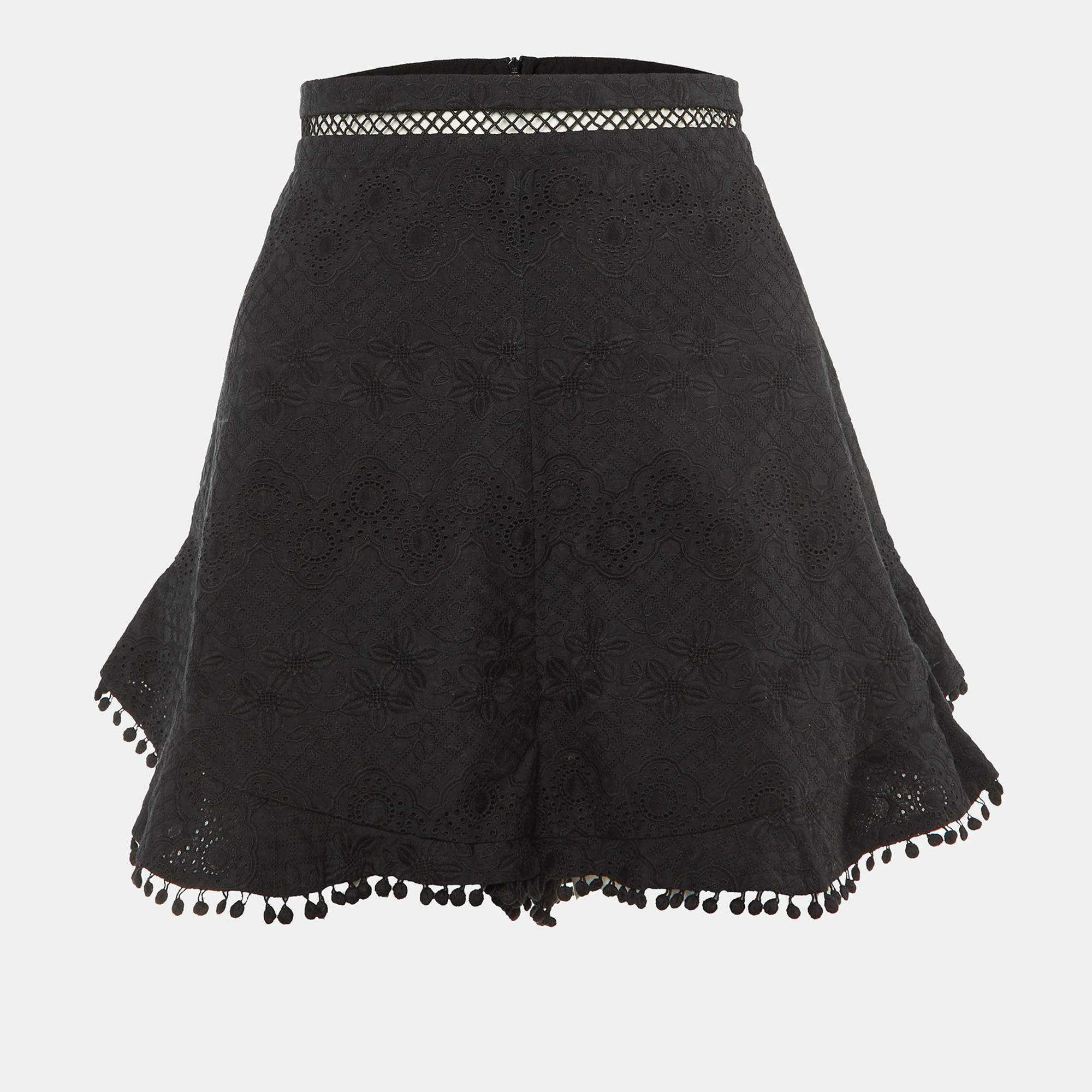 Zimmermann Black Cotton Caravan Flutter Shorts L