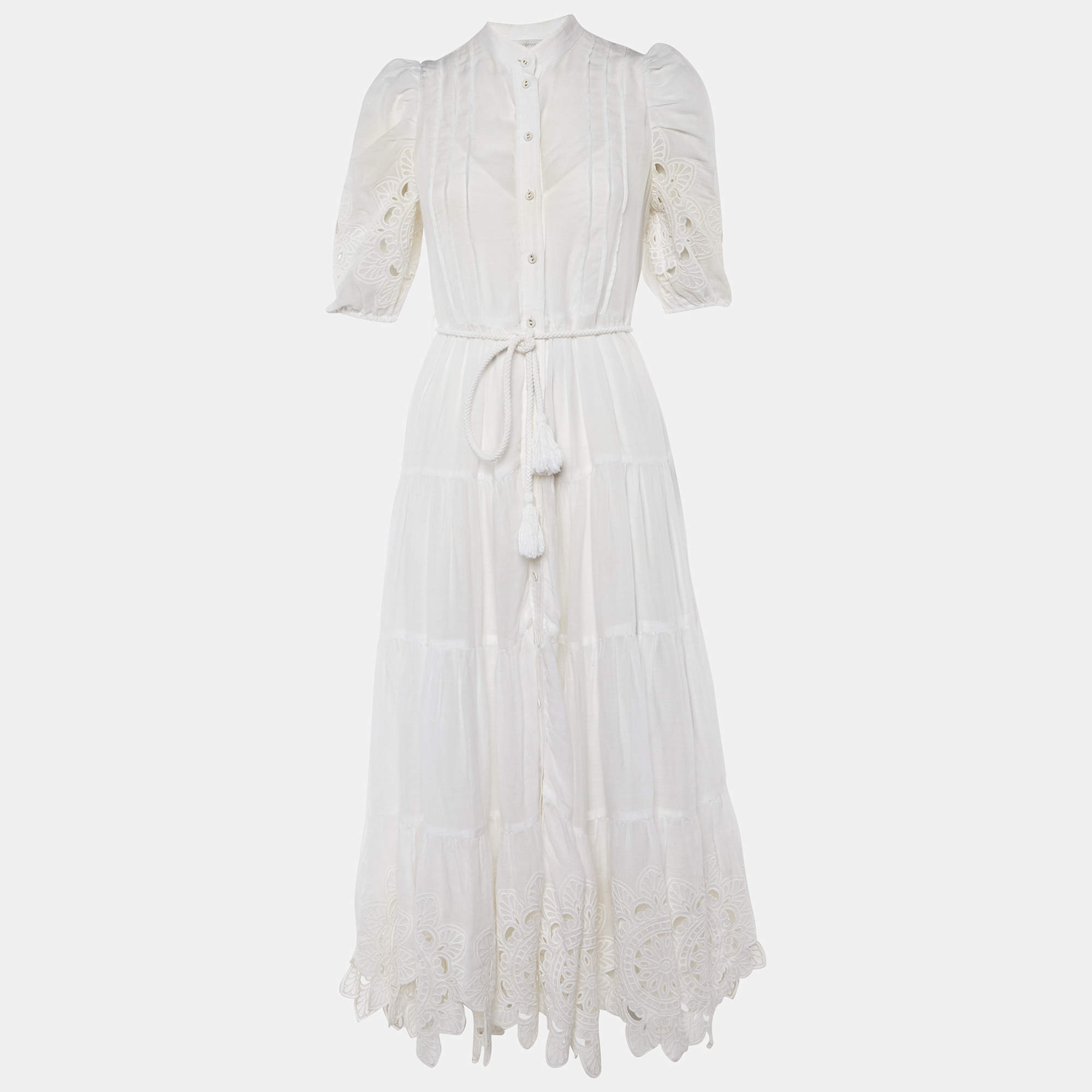 Pre Owned Zimmermann Ivory Embroidered Ramie Midi Dress M