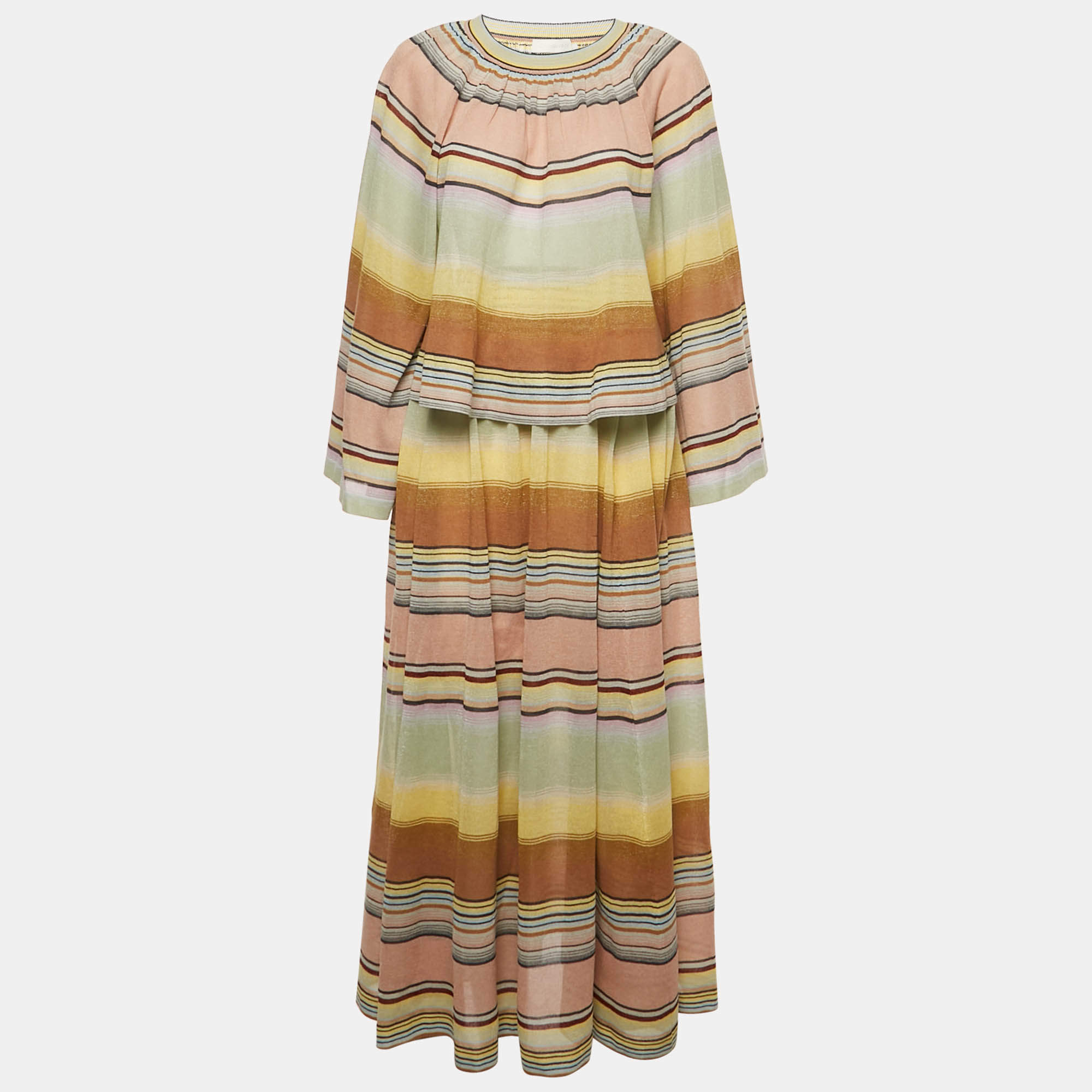 Pre Owned Zimmermann Multicolor Striped Circle Knit Skirt & Top Set L