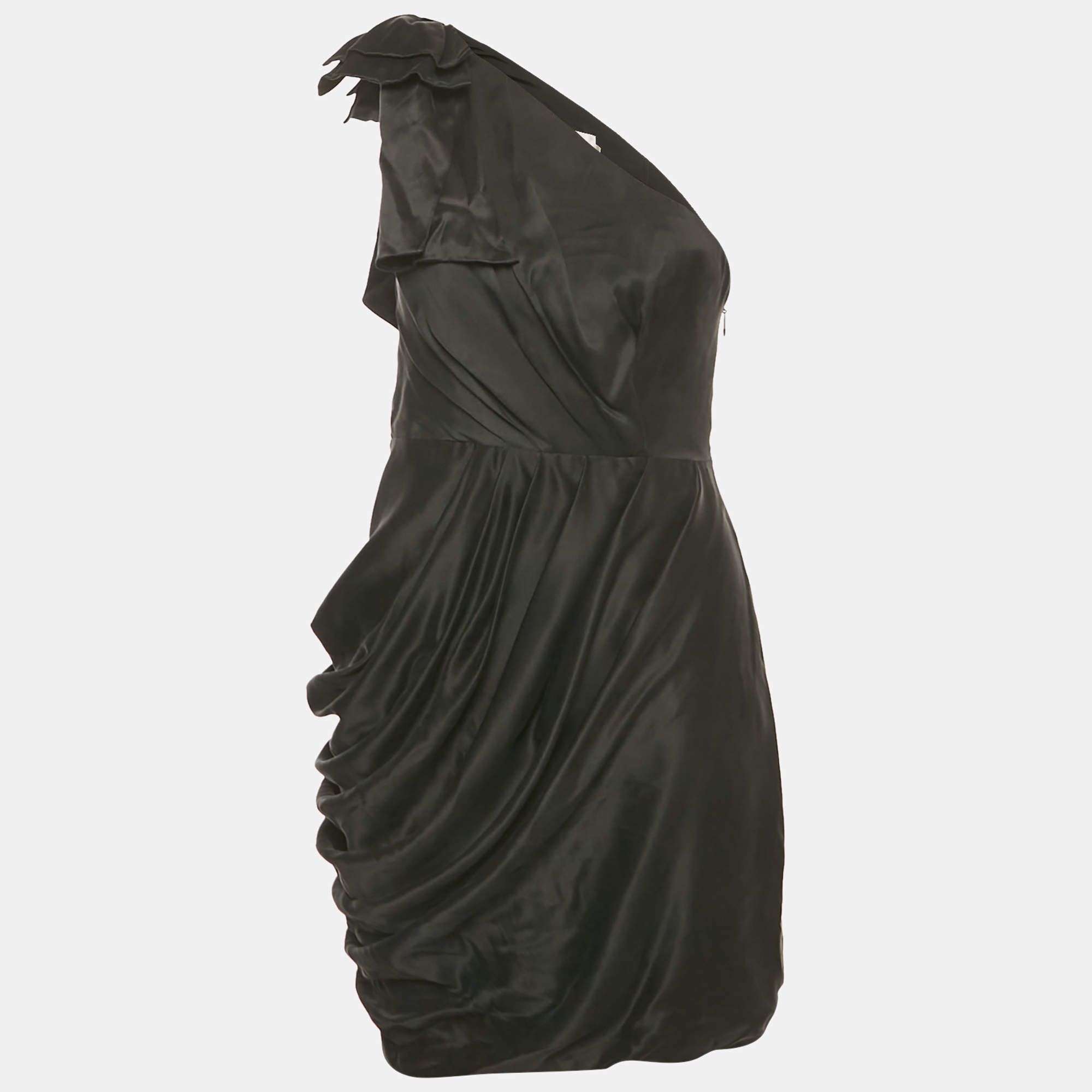 Pre Owned Zimmermann Black Satin One Shoulder Bow Detail Mini Dress M