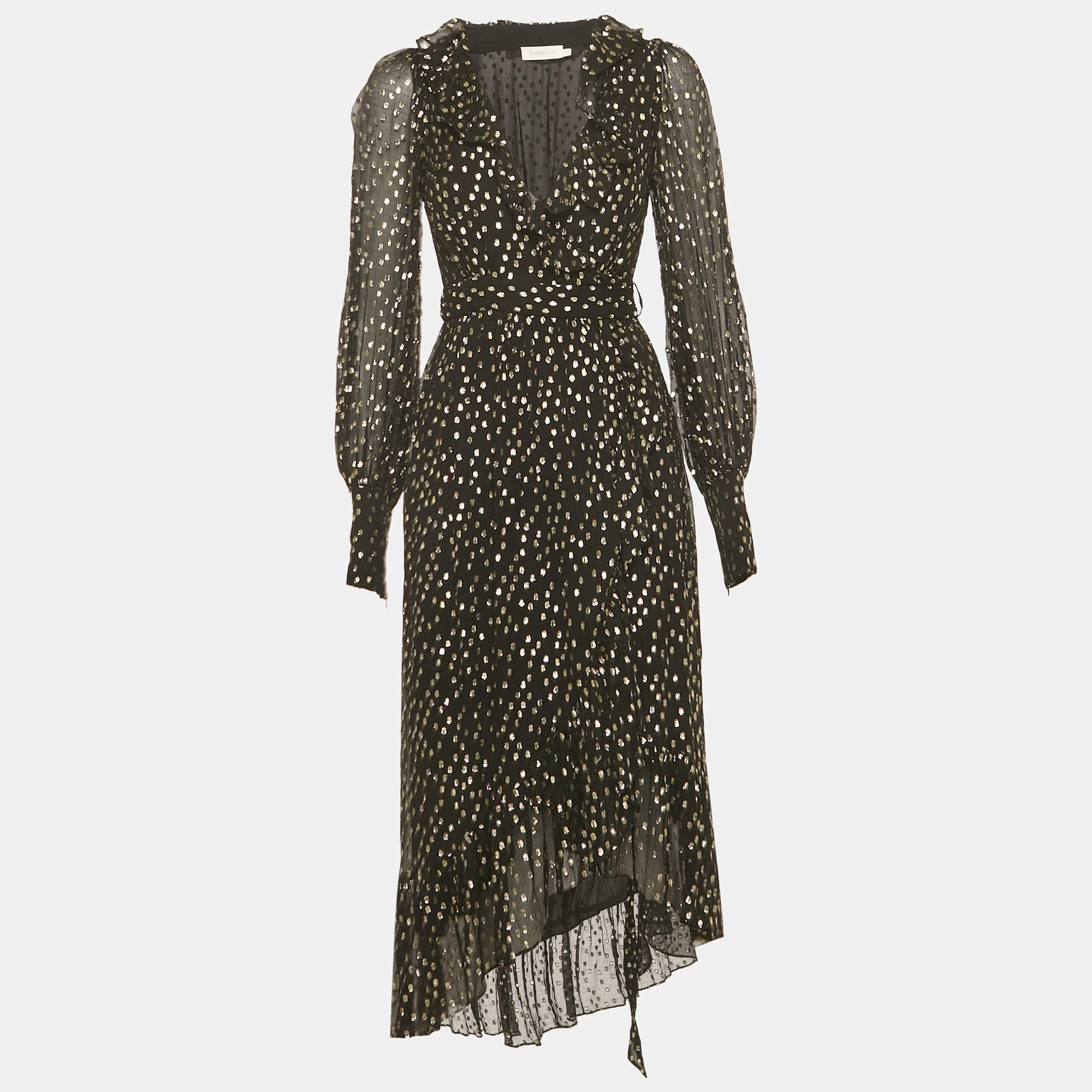 Pre Owned Zimmermann Black Fil Coupe Silk Wrap Midi Dress S