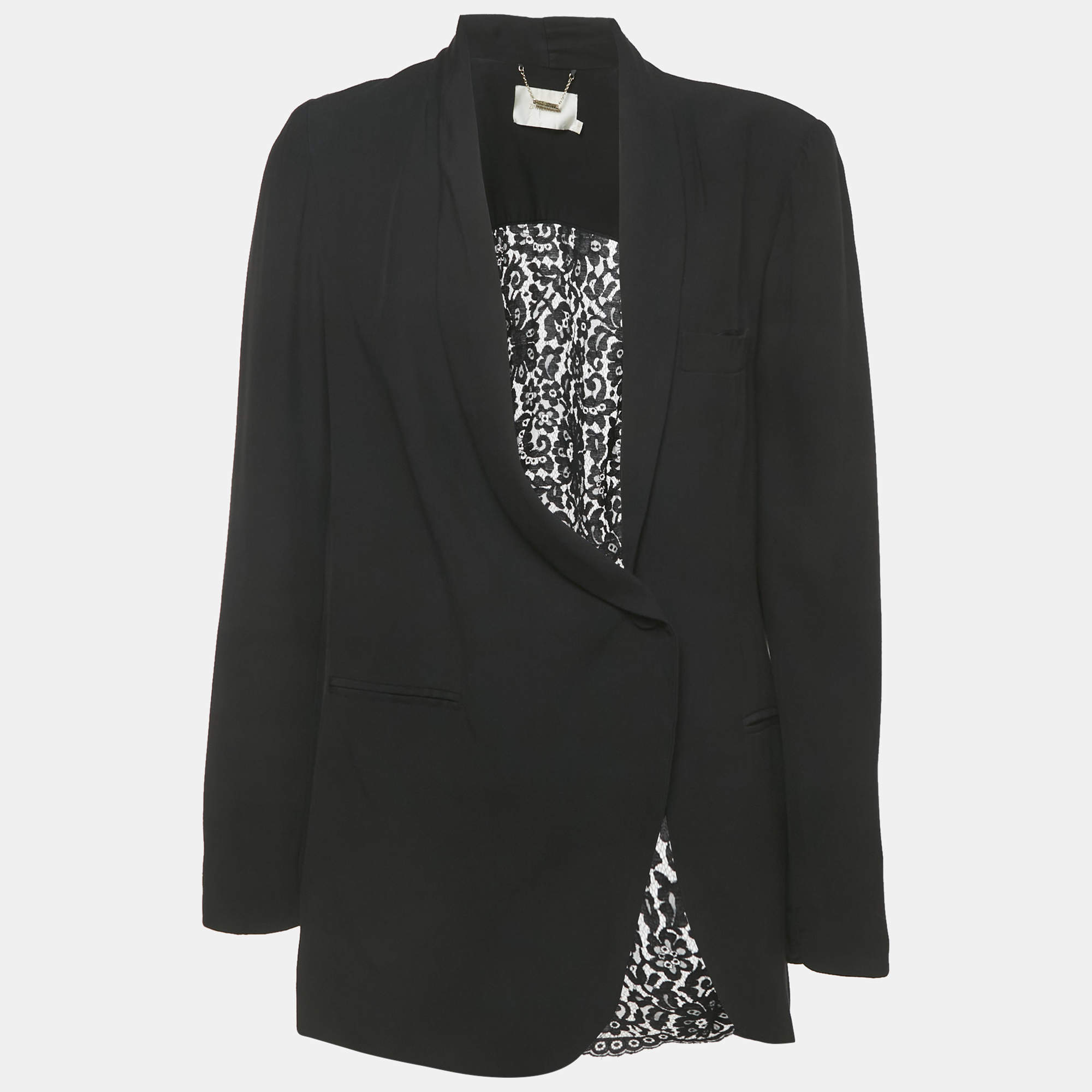 Pre Owned Zimmermann Black Crepe and Lace Asymmetric Blazer M
