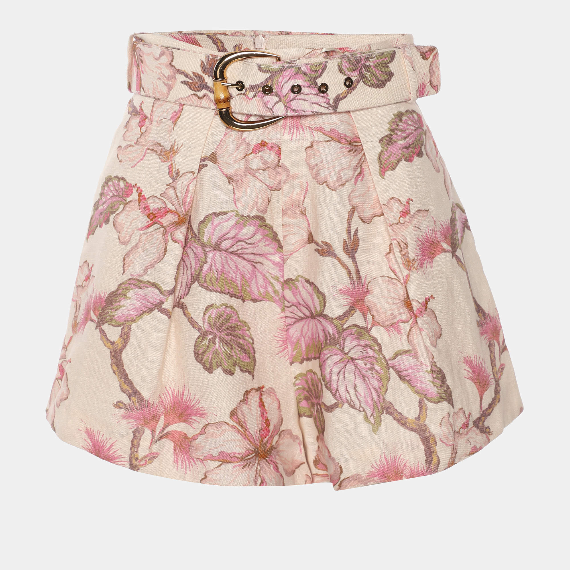 Pre Owned Zimmermann Multicolor Matchmaker Tuck Printed Linen Shorts XS