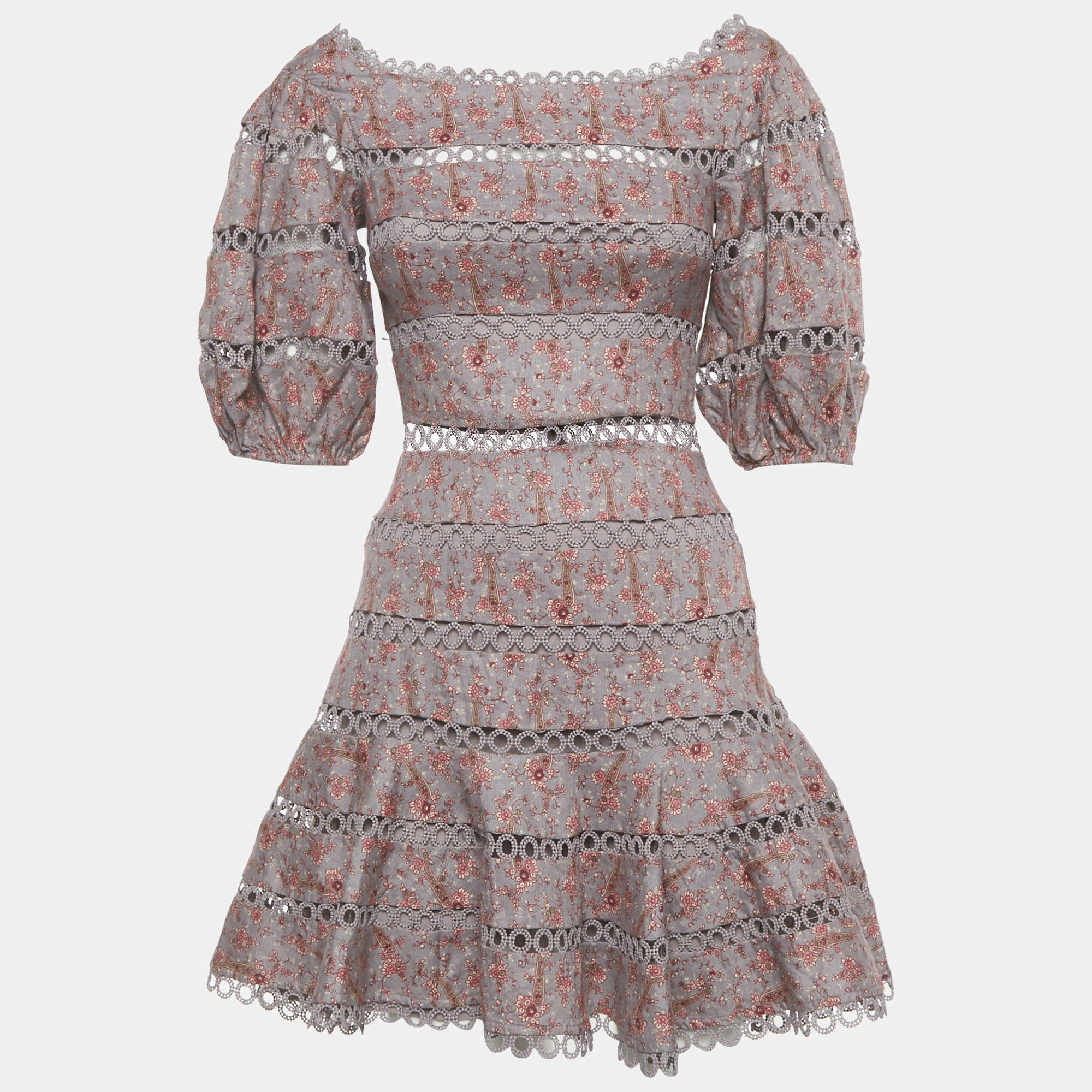 Pre Owned Zimmermann Mauve Floral Print Linen Juniper Mini Dress S