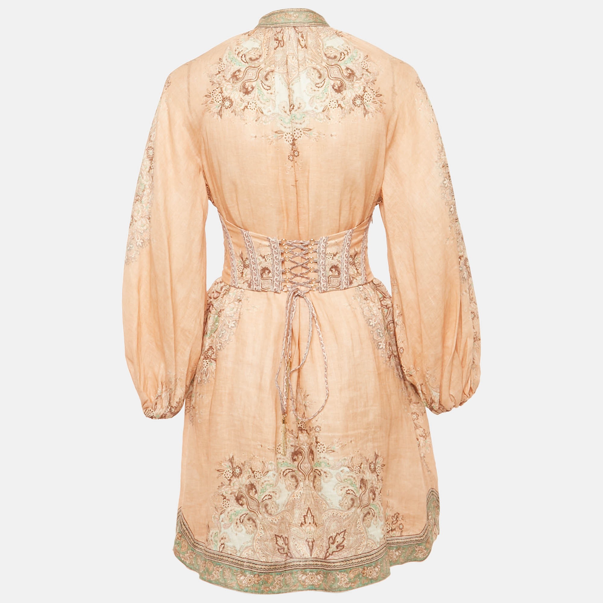 【送料&関税込】Zimmermann Kaftan Dress Zimmermann Yellow Floral Print Linen Laurel Kaftan Dress L