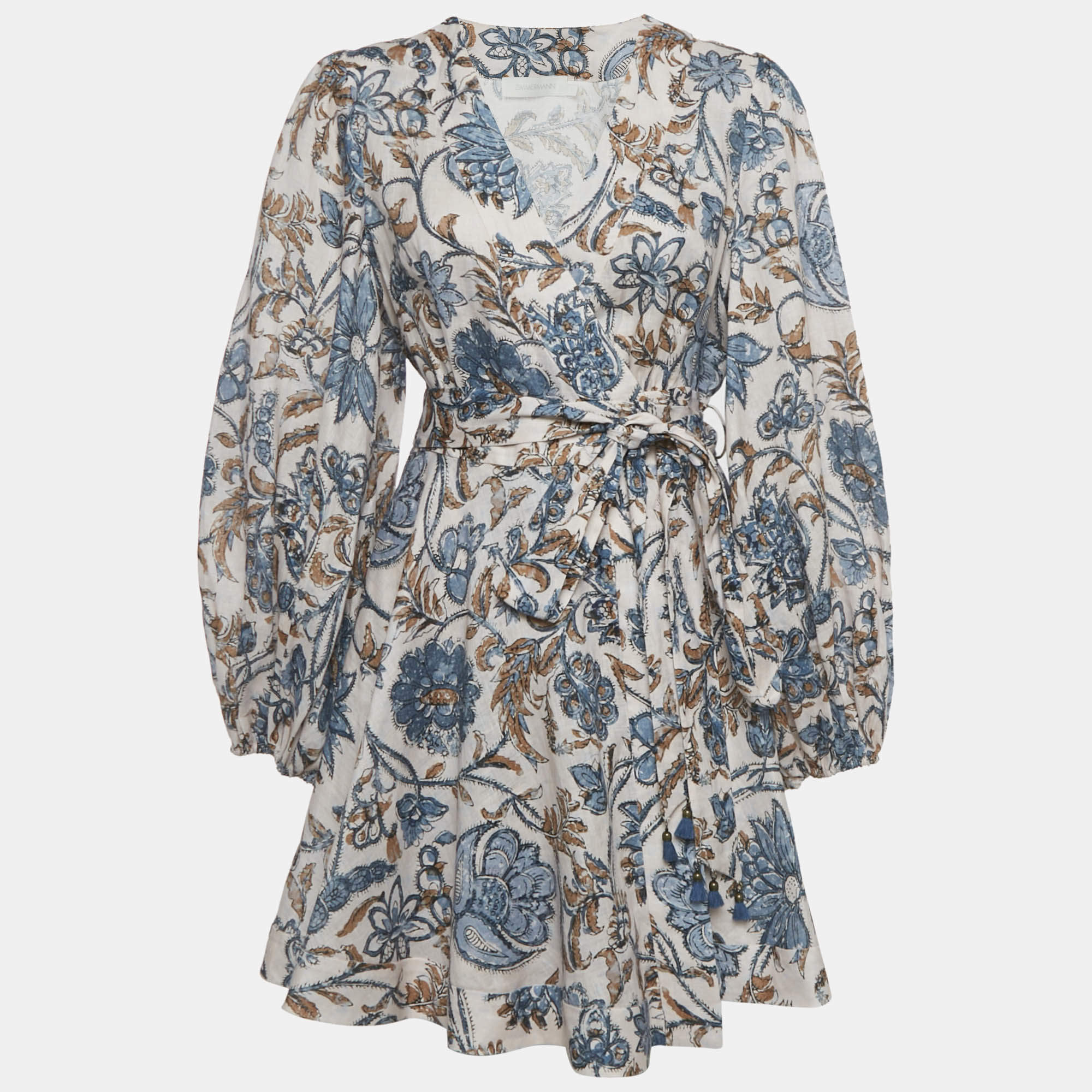 Pre Owned Zimmermann Pink/Blue Vitali Floral Print Linen Wrap Dress M