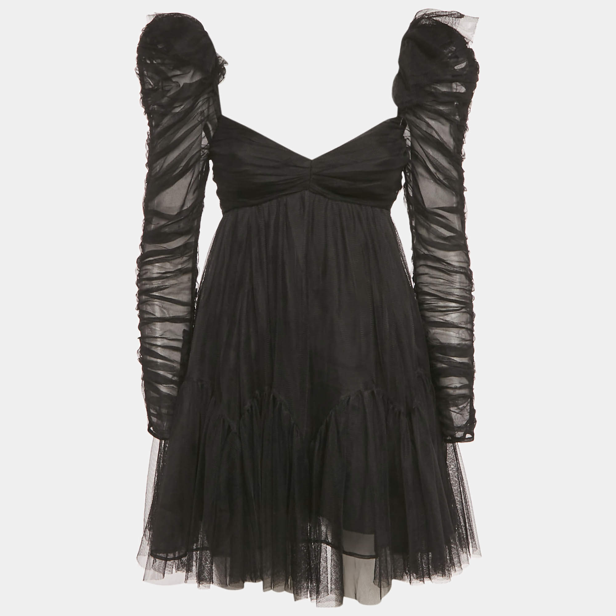 Pre Owned Zimmermann Black Tulle Ruched Mini Dress XS