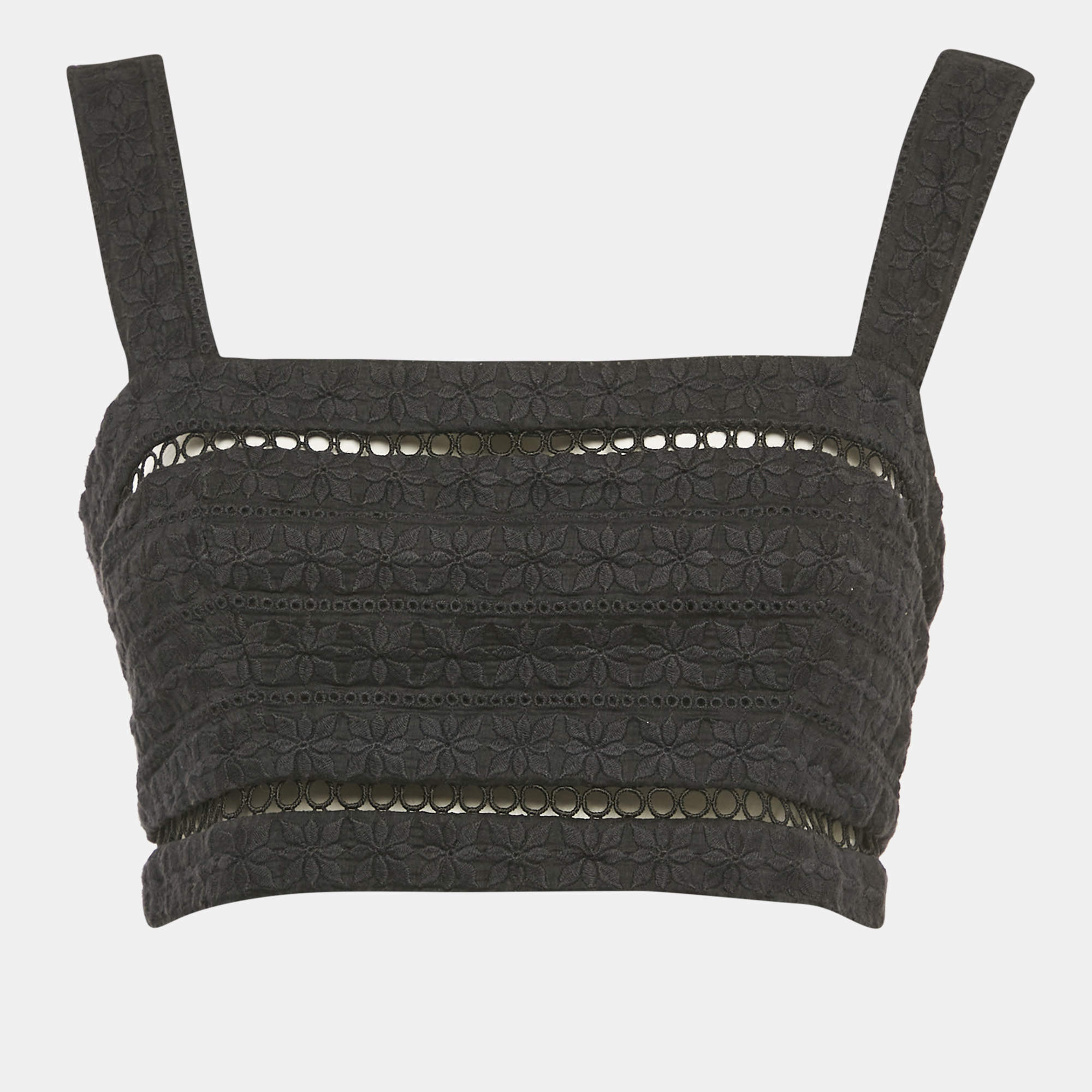 Pre Owned Zimmermann Black Embroidered Cotton Sleeveless Crop Top M