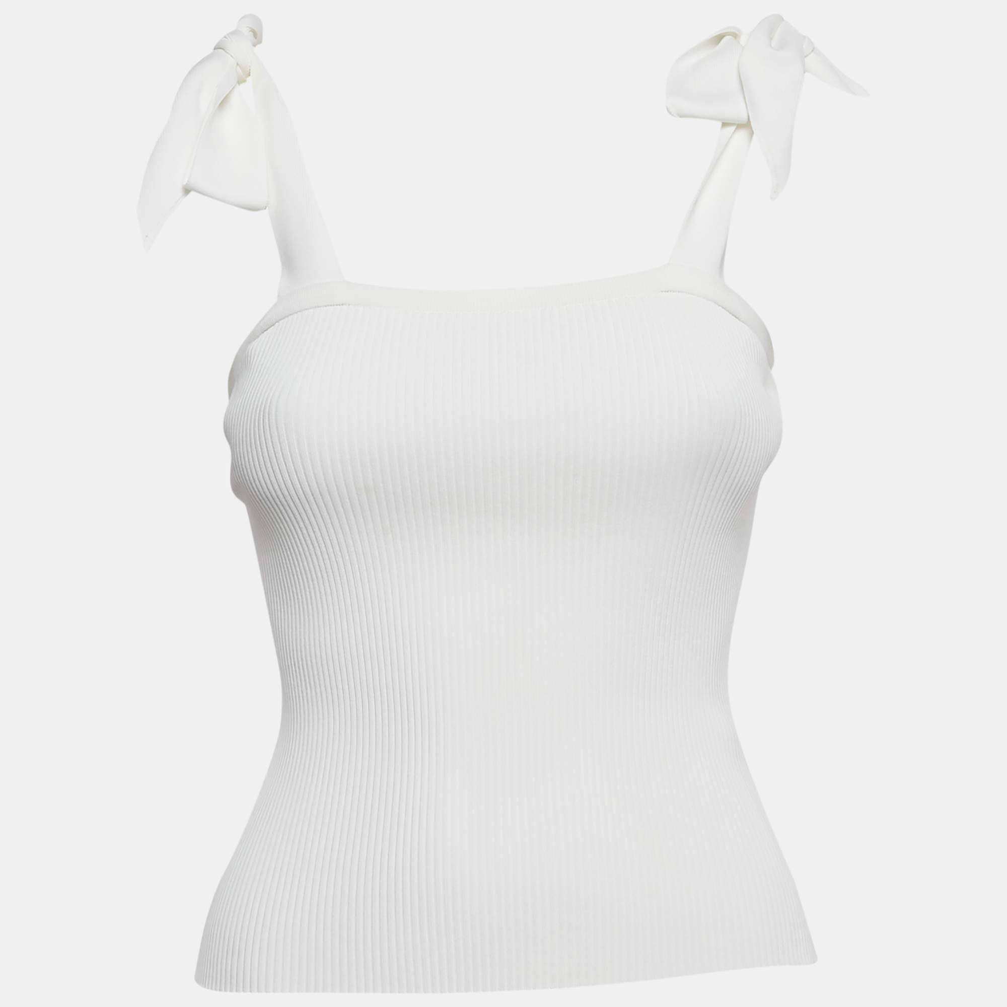 Pre Owned Zimmermann White Rib Knit Sleeveless Tie-Up Top XS
