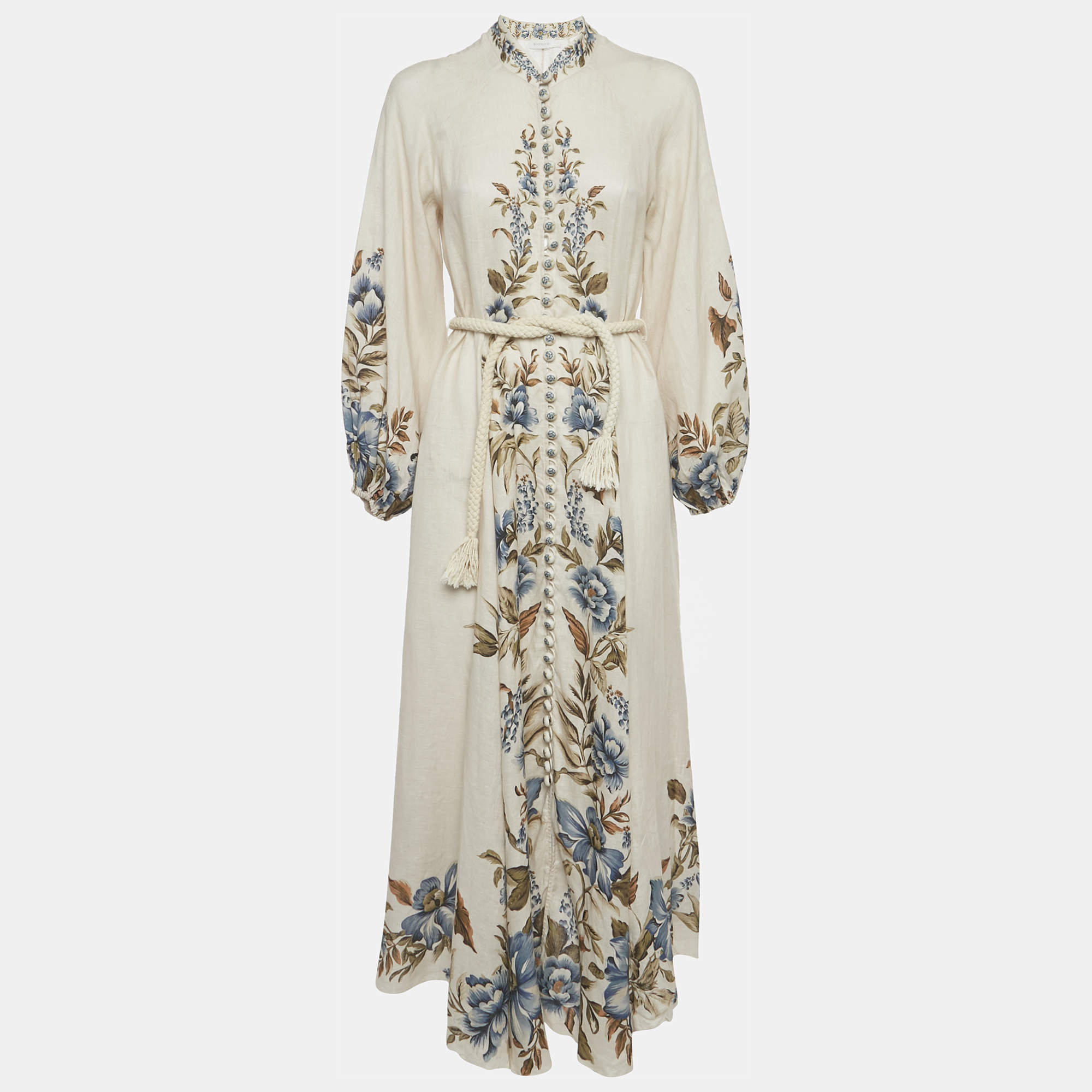 مملوكة مسبقًا فستان زيمرمان كتان بيج مطبوع ماكسي أليان مقاس متوسط