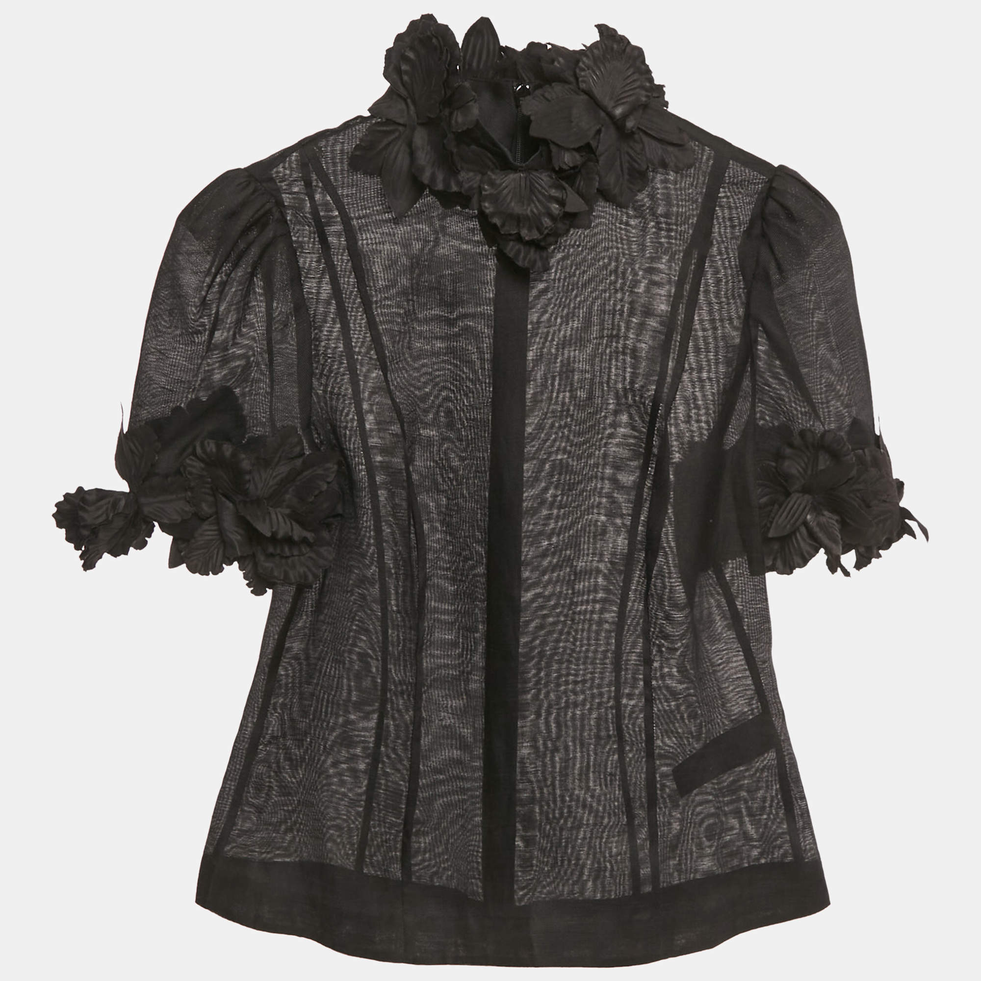 Pre Owned Zimmermann Black Line Silk Liftoff Flower Luminosity Top S