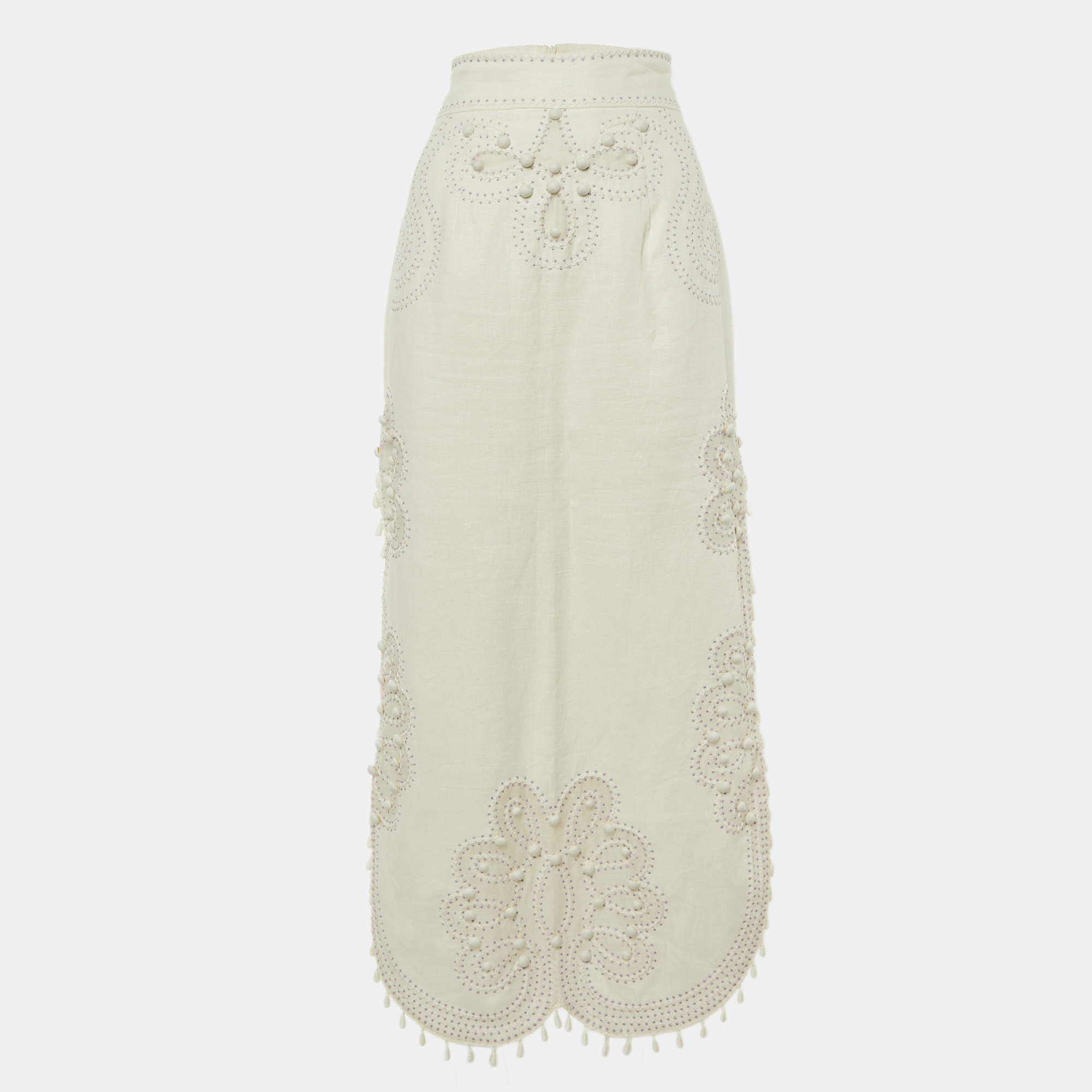 Pre Owned Zimmermann White Linen Ninety-Six Ric Rac Long Skirt M